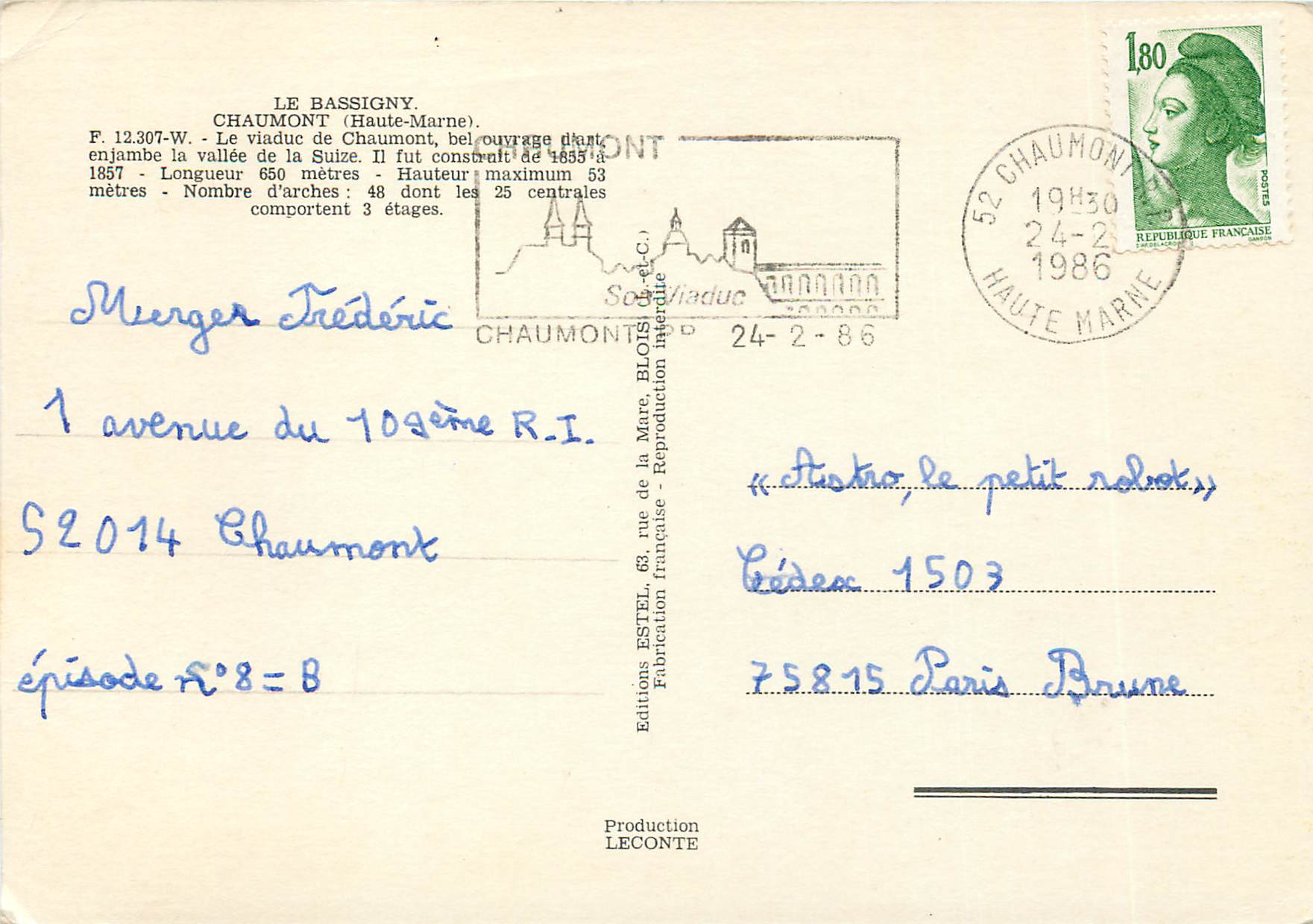 CPM Le Bassigny Chaumont (Haute-Marne) Le viaduc de Chaumont Vache — Rückseite