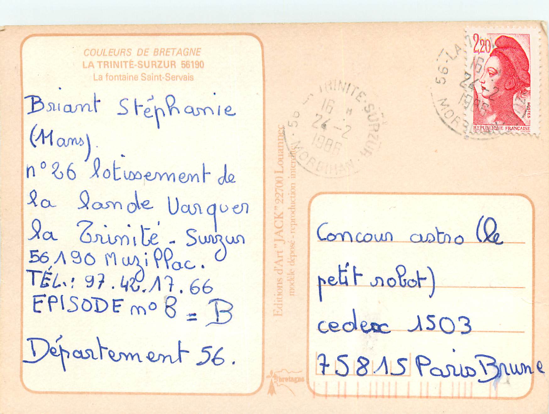 CPM La Trinite-Surzur La fontaine Saint-Servais — Rückseite