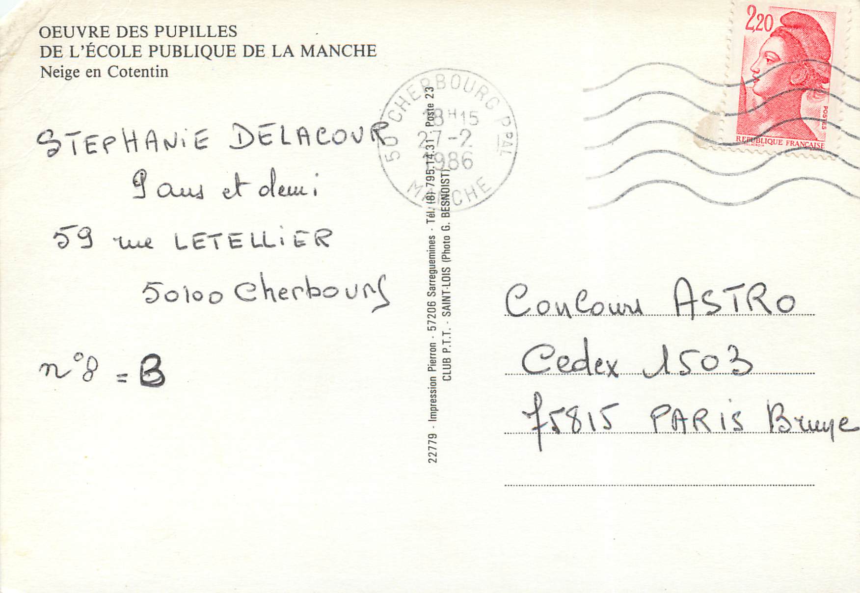 CPM Oeuvre des Pupilles de l'ecole Publique de la Manche Neige en Cotentin — Back