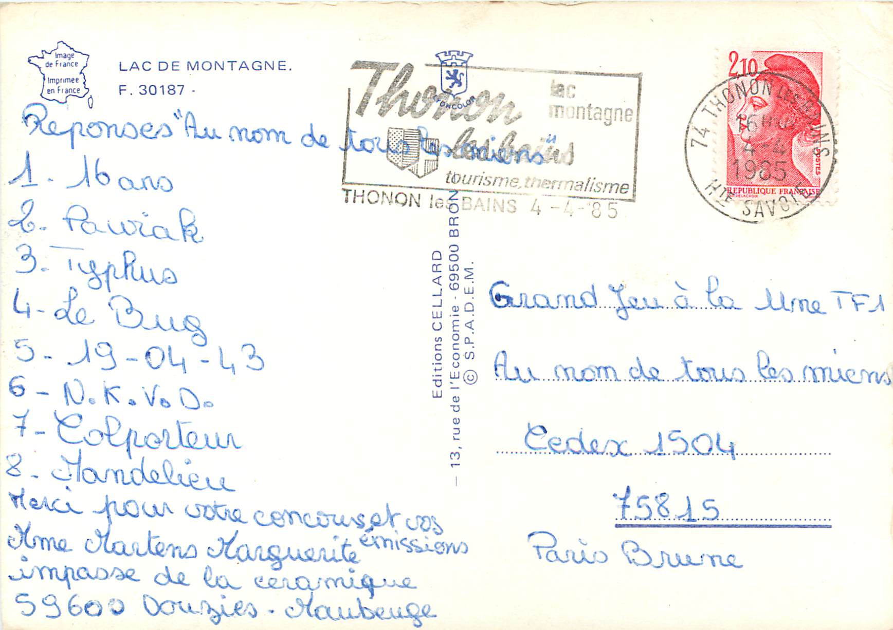 Bergsee — Thonon-les-Bains — Editions Cellard — Rückseite