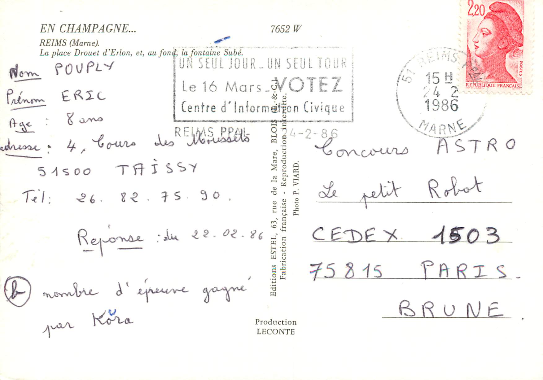 CPM Reims (Marne) La place Drouet d'Erlon — Rückseite