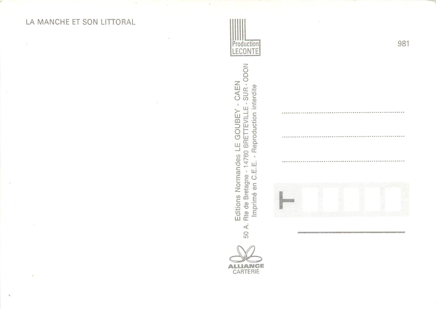 La Manche et son littoral — Le littoral — Éditeur: Production Leconte, n° 981 — Verso