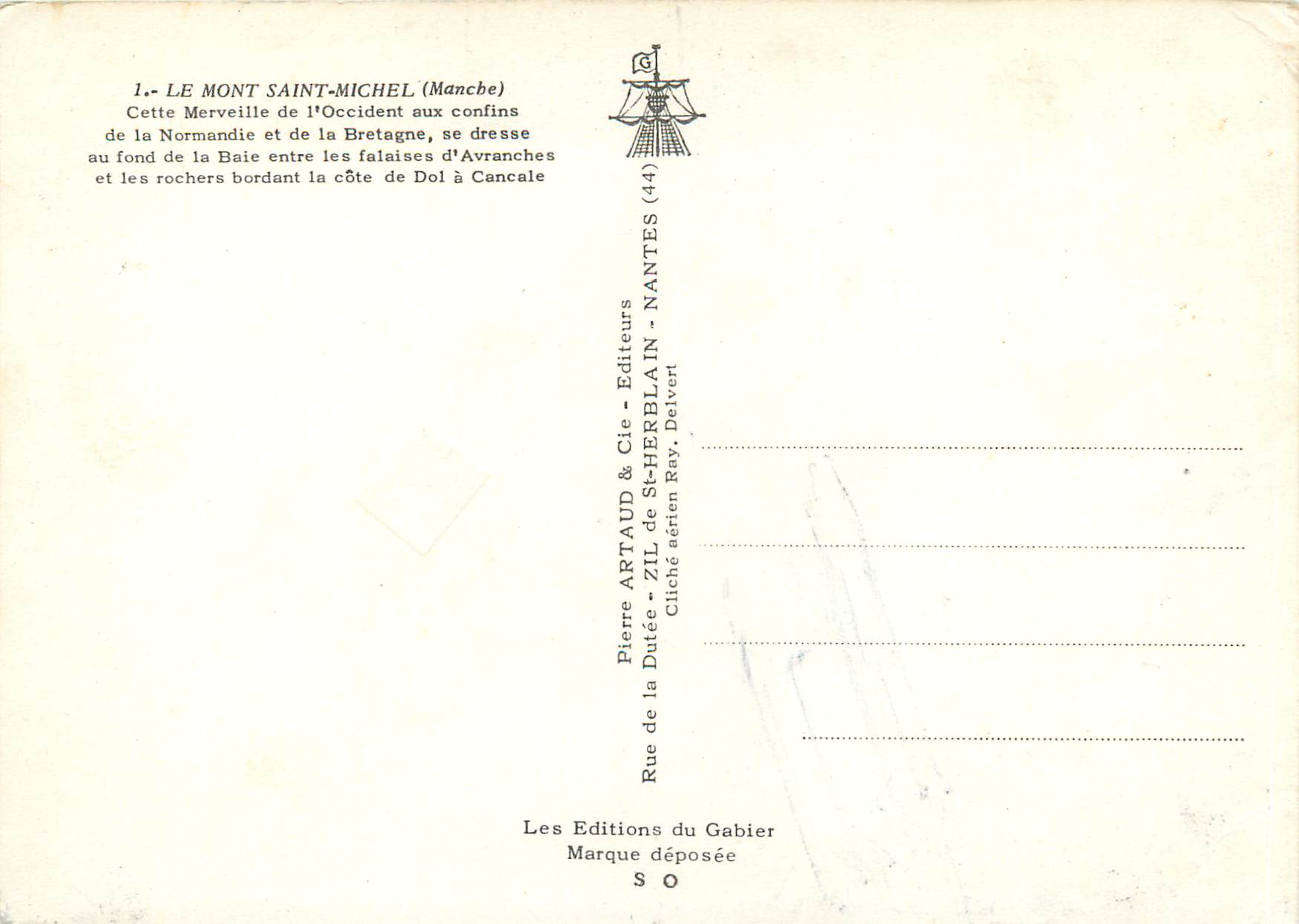 Mont Saint-Michel (Manche) — Merveille de l'Occident — Éditions Pierre Artaud & Cie — Verso