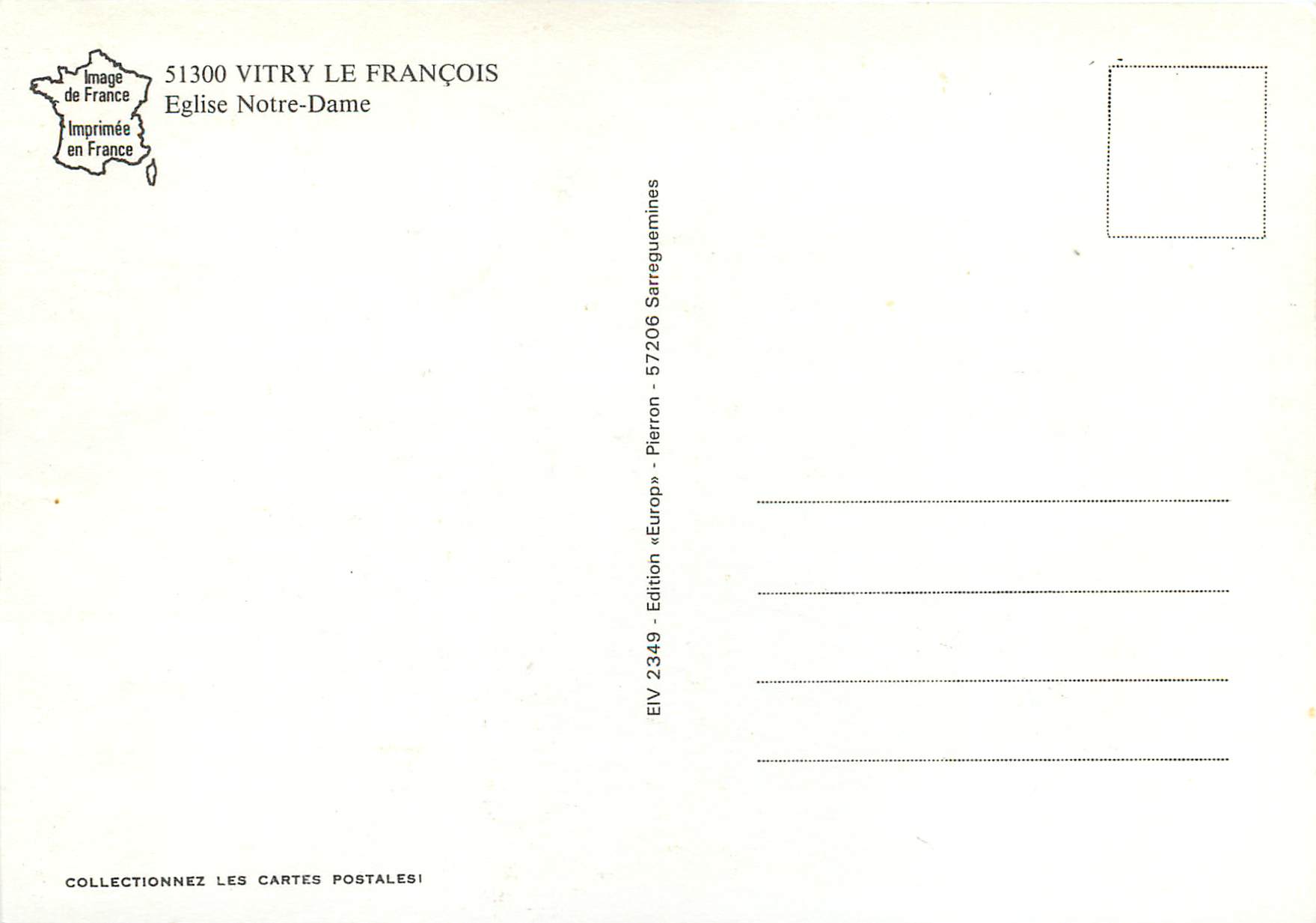 CPM Vitry Le Francois Eglise Notre-Dame — Verso