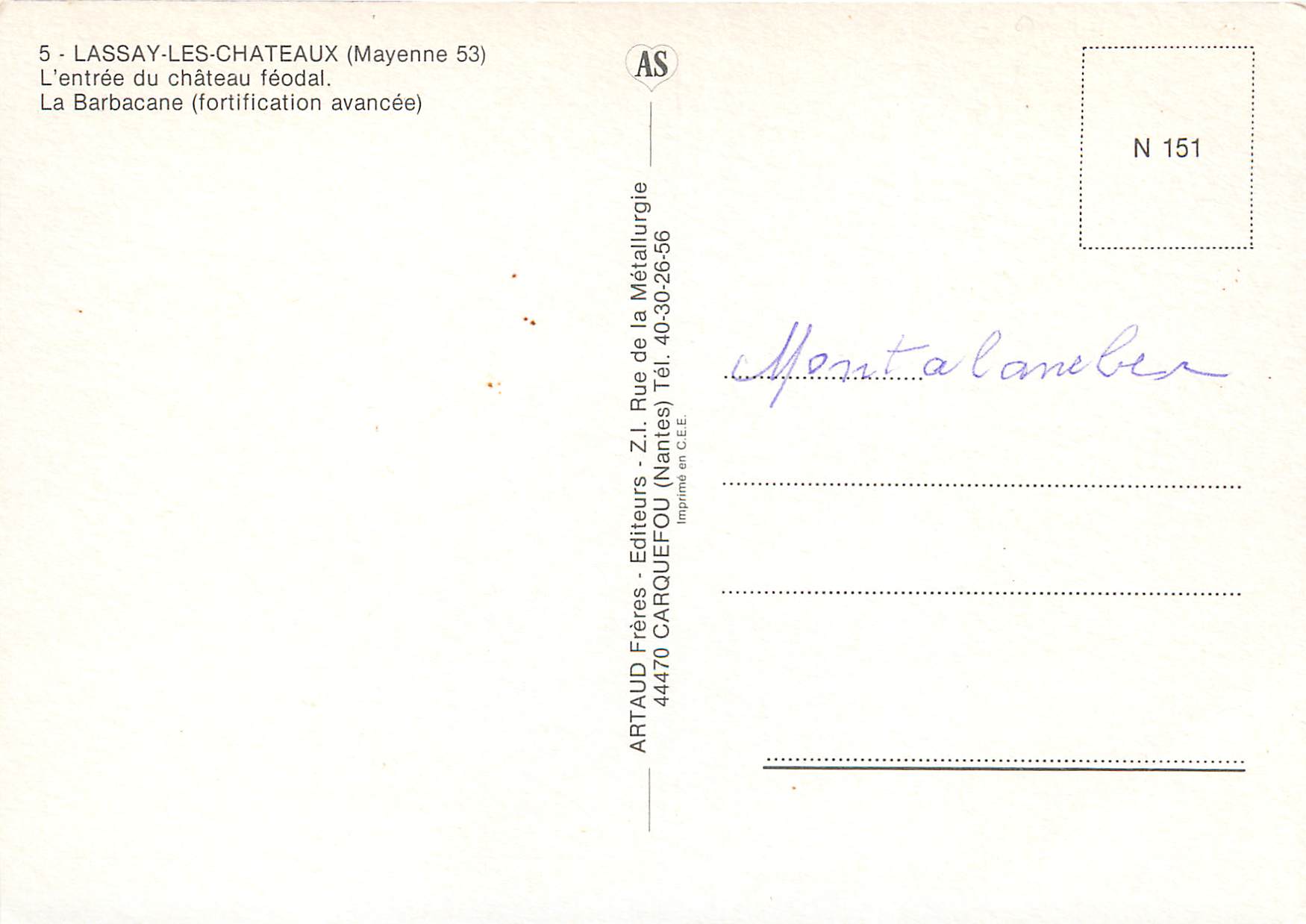 CPM Lassay-les-Chateaux (Mayenne) L'entree du chateau feodal — Rückseite