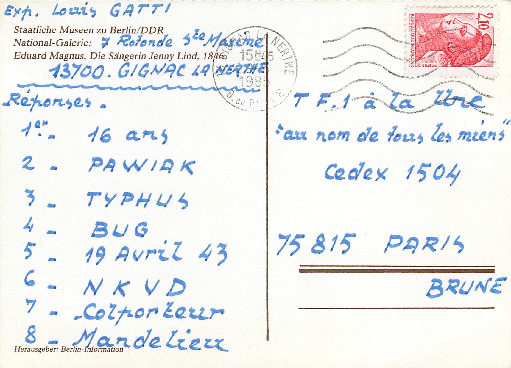 CPM Staatliche Museen zu Berlin — Verso