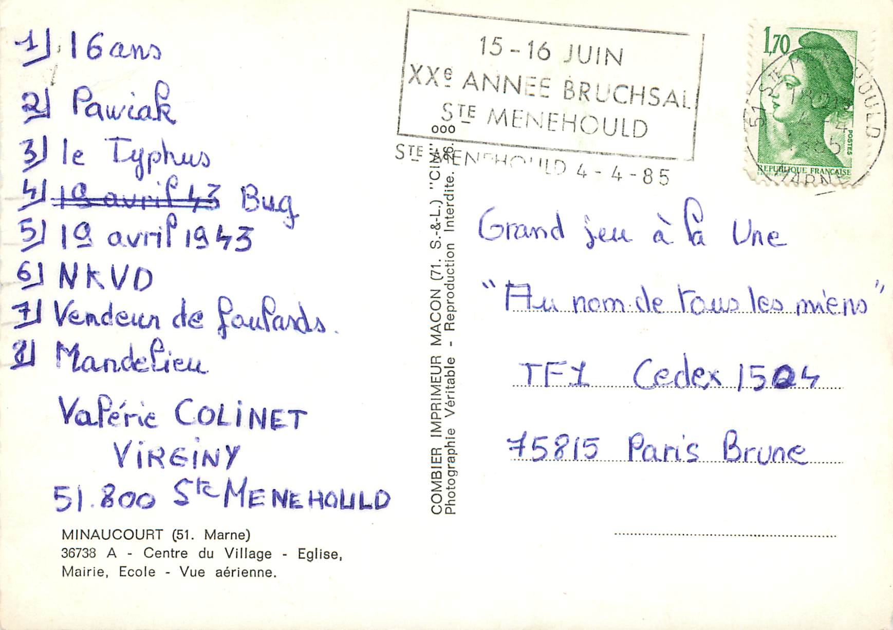 Ste-Menehould — Vista aerea — Combier Imprimeur Macon — Verso