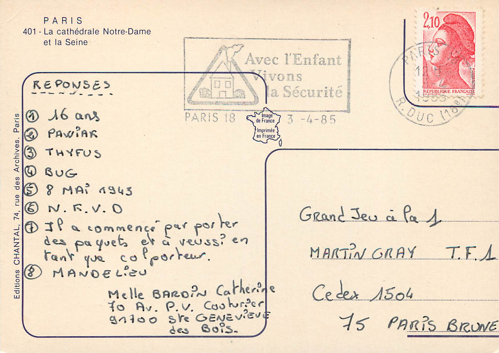 CPM Paris La cathedrale Notre-Dame et la Seine — Rückseite