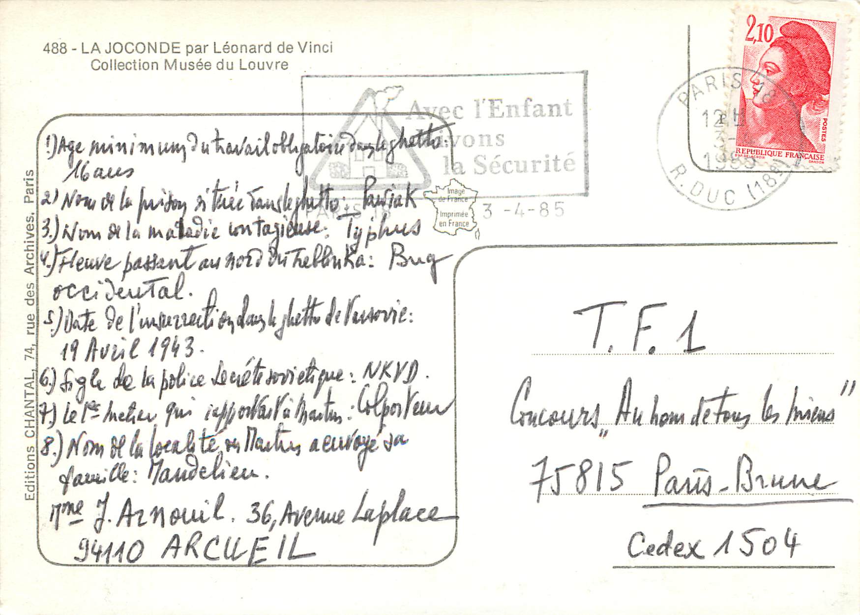 CPM La Joconde par Leonard de Vinci Collection Musee du Louvre — Verso