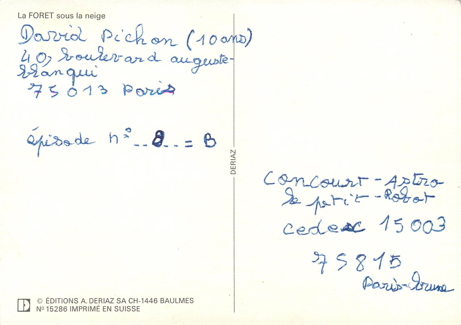 CPM La Foret sous la neige — Verso