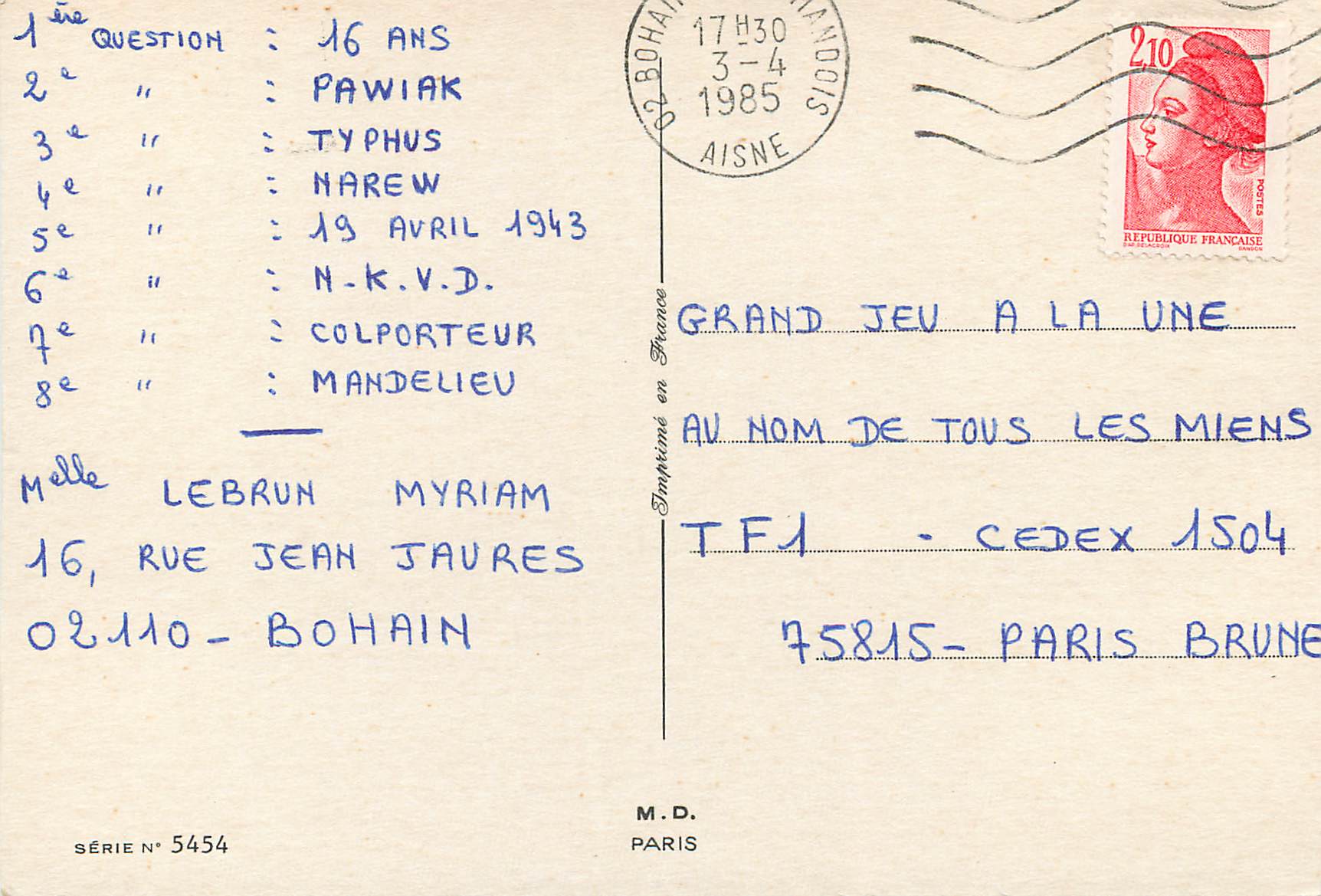 CPM Fleurs de Tournesol — Verso