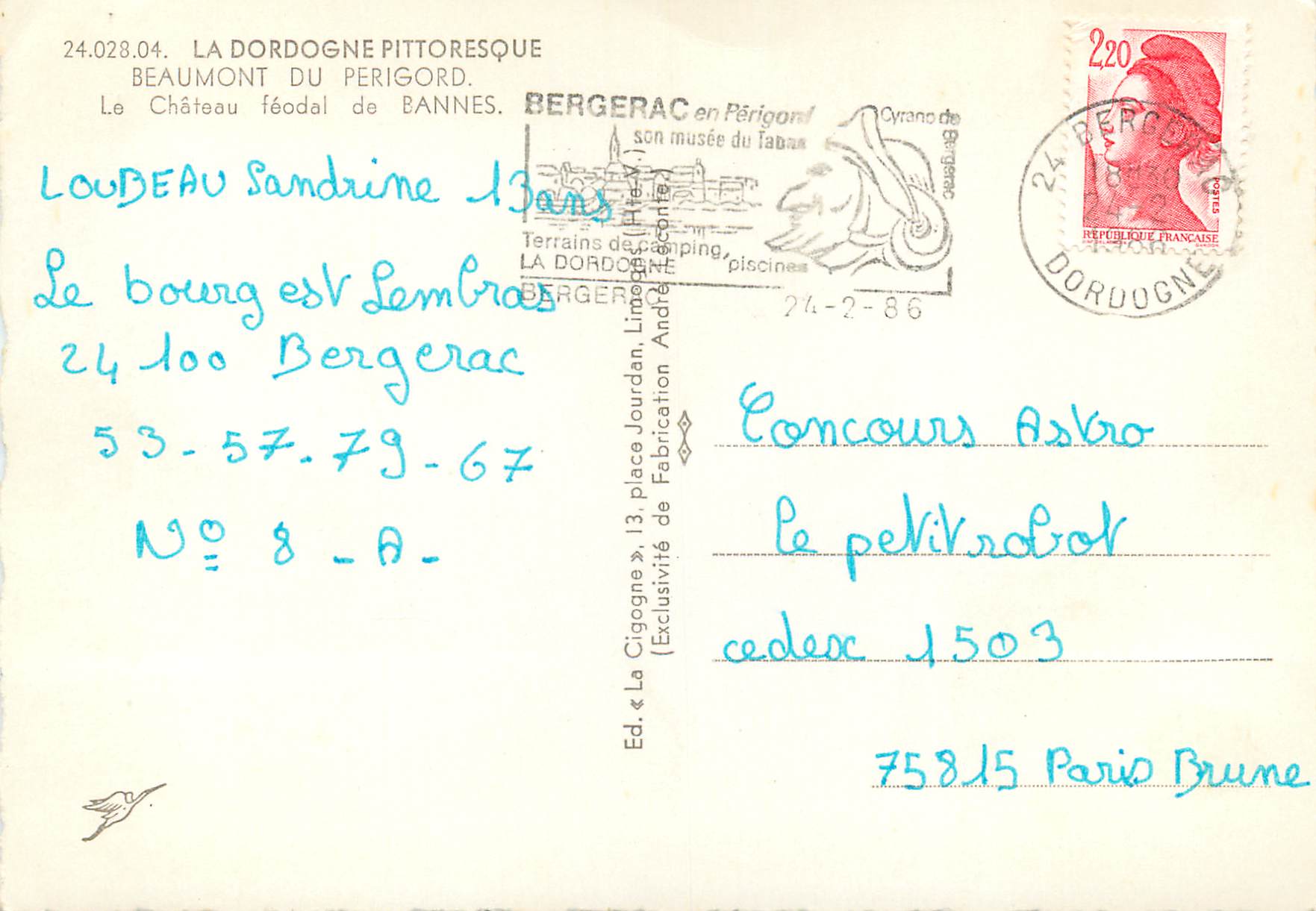 CPM La Dordogne Pittoresque Beaumont du Perigord Le Chateau feodal de Bannes — Back