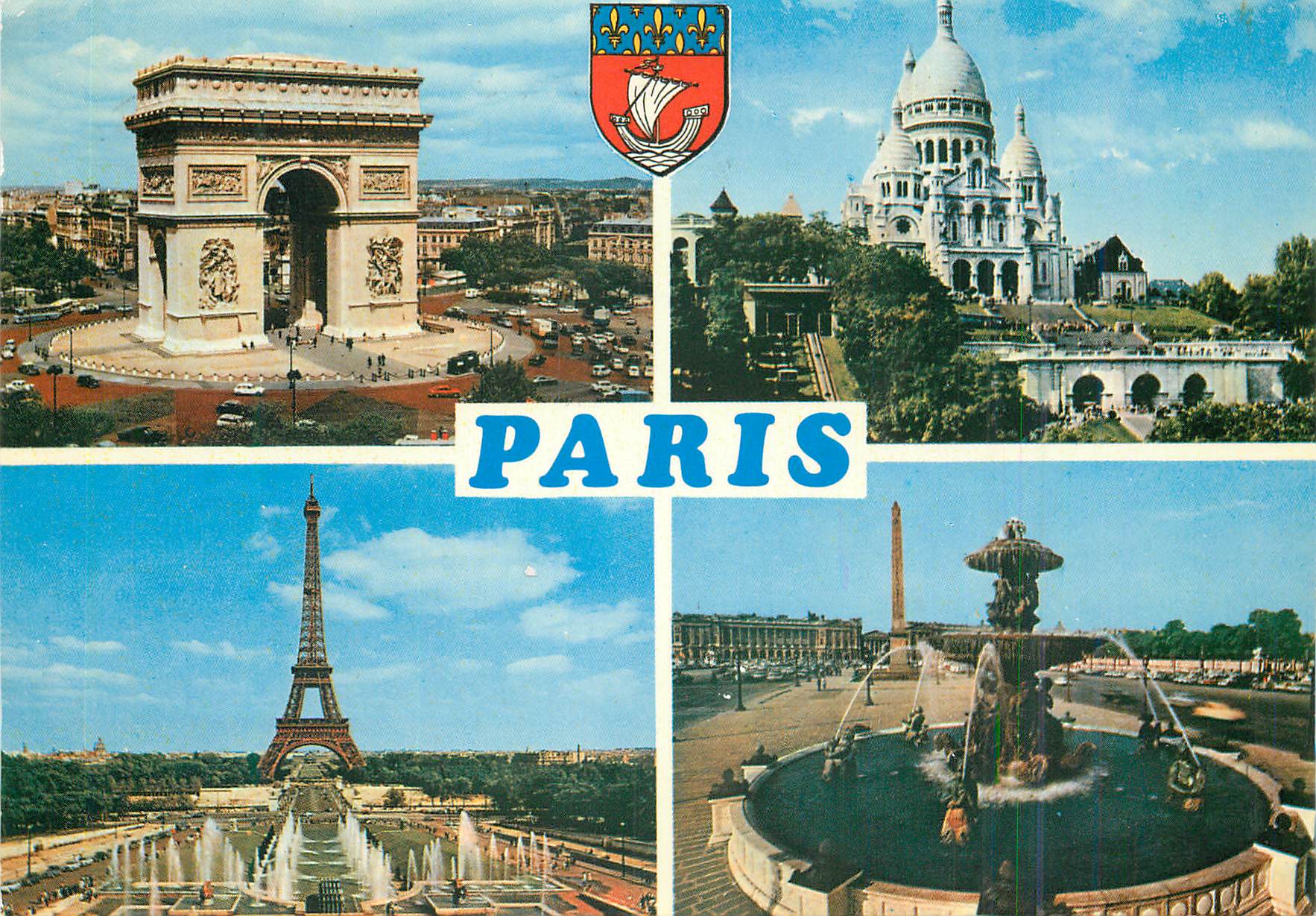 CPM Paris L'Arc de Triomphe Le Sacre Coeur La Tour Eiffel