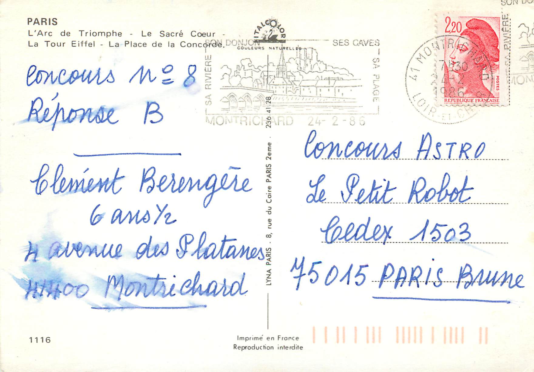 CPM Paris L'Arc de Triomphe Le Sacre Coeur La Tour Eiffel — Rückseite