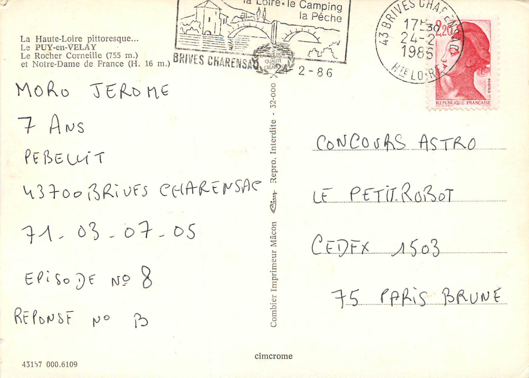 CPM La Haute-Loire pittoresque Le Puy-en-Velay — Back