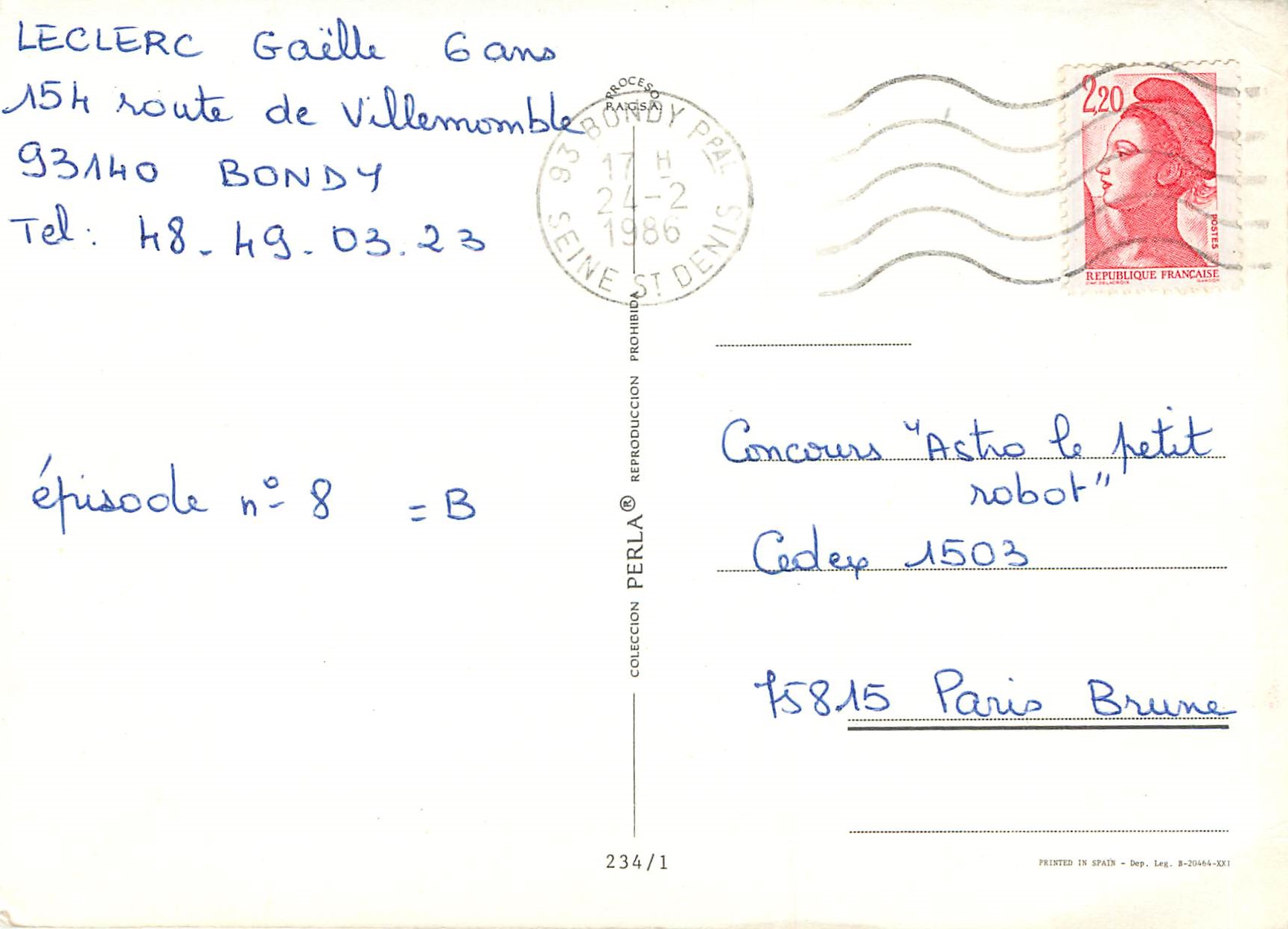 CPM Jeune fille — Verso