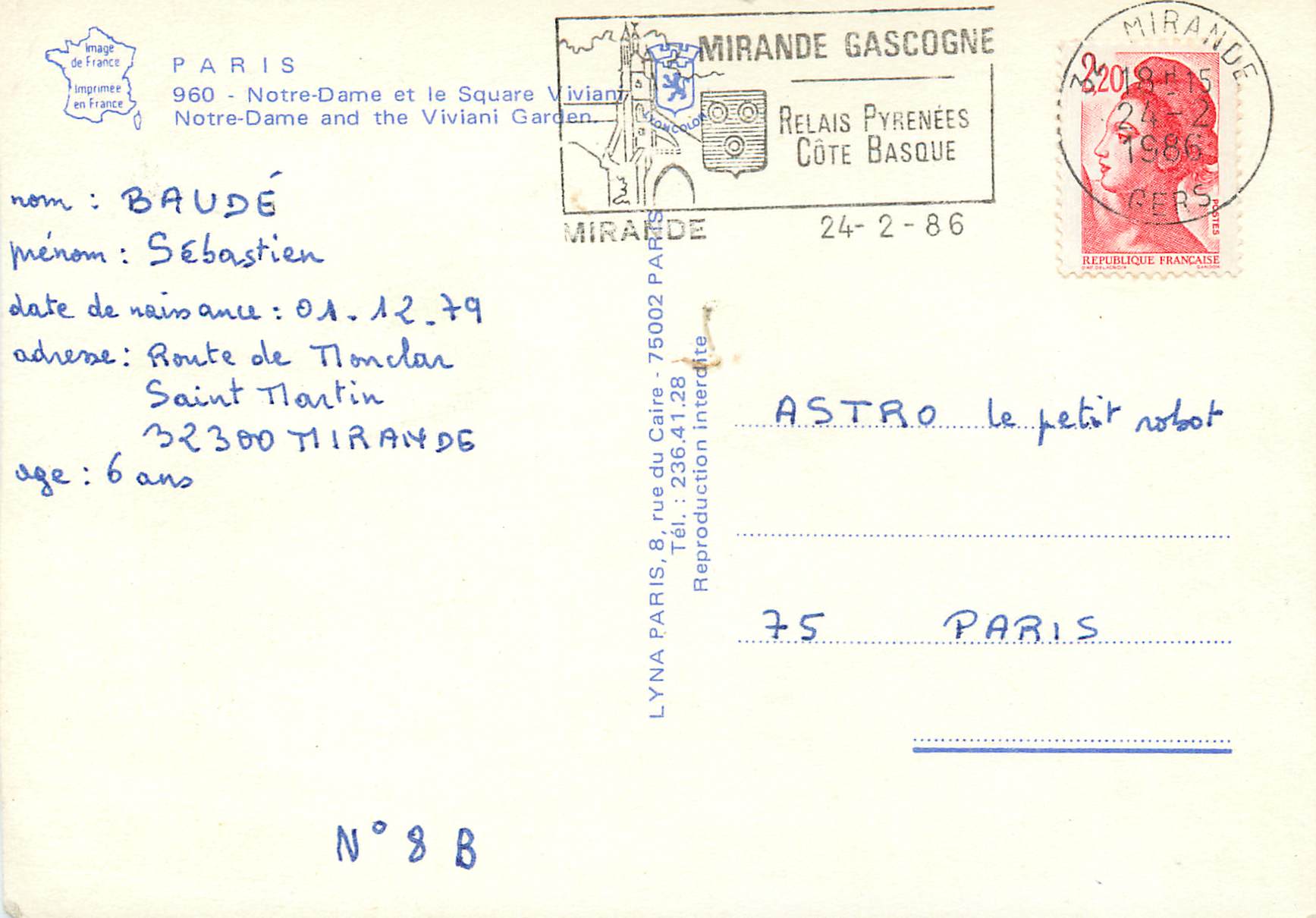 Notre-Dame de Paris — Square Viviani — éditeur LYNAL, N°8B — Verso