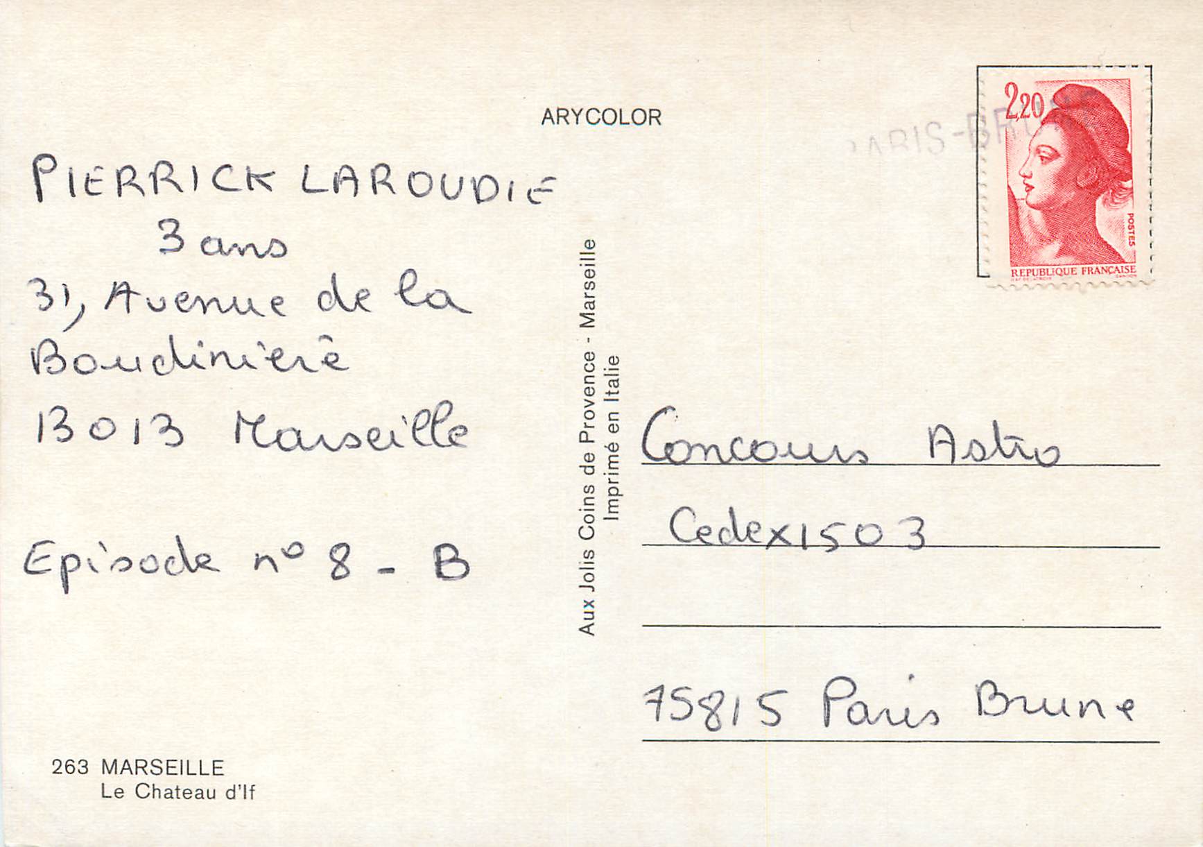 CPM Marseille Le Chateau d'If — Verso