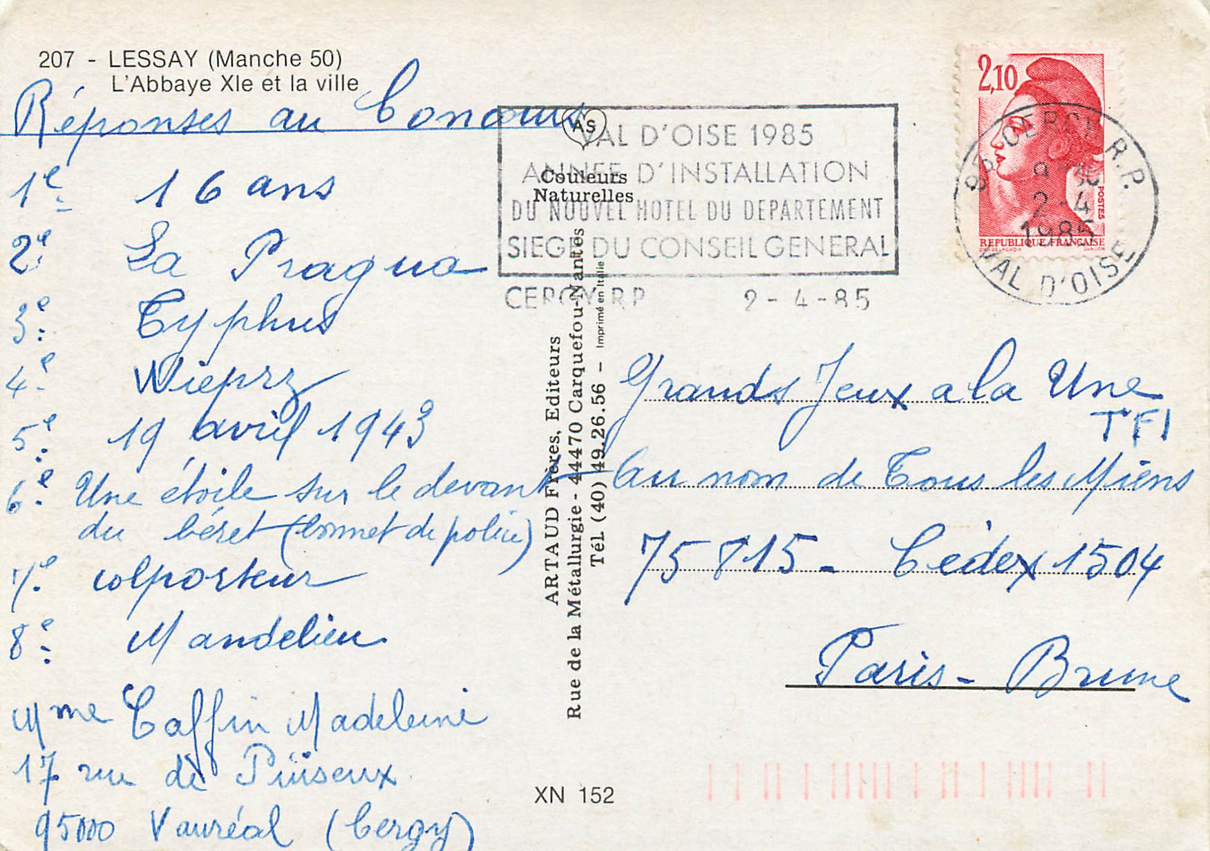 CPM Lessay (Manche) L'Abbaye XIe et la ville — Rückseite