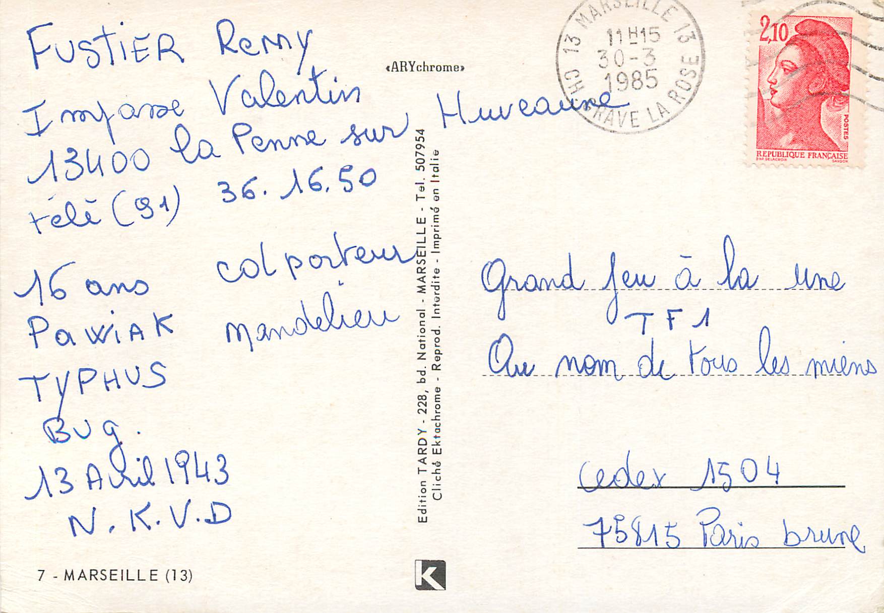 CPM Le Chateau d'If Marseille — Rückseite