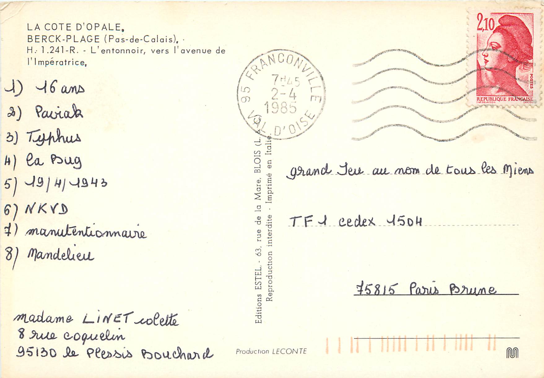 CPM La Cote d'Opale Berk-Plage (Pas-de-Calais) L'entonnoir vers l'avenue de l'Imperatrice — Rückseite