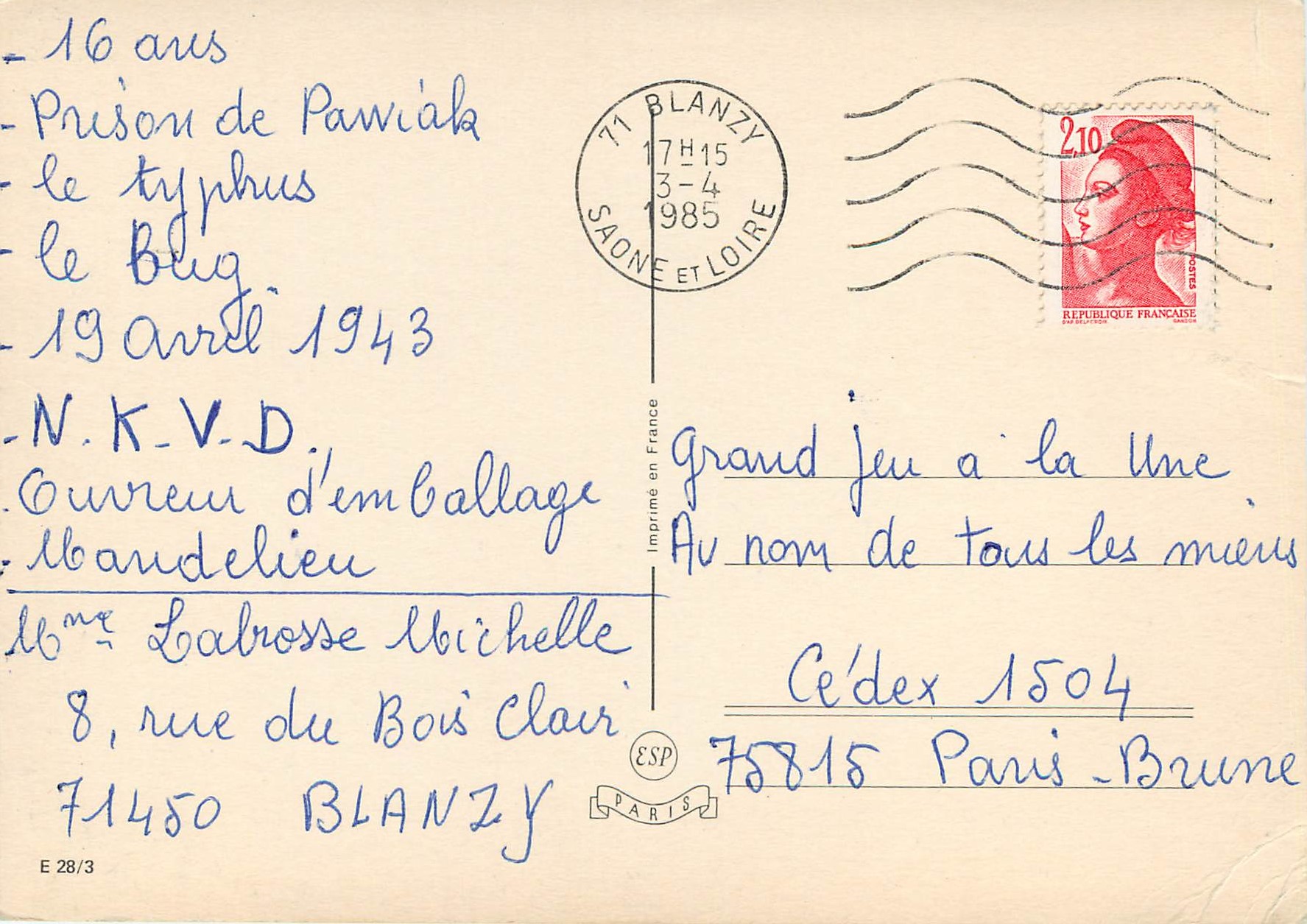 CPM Fleurs Roses — Verso