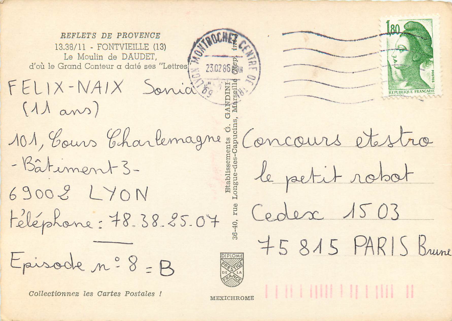 CPM Fontvieille Le Moulin de Daudet — Rückseite