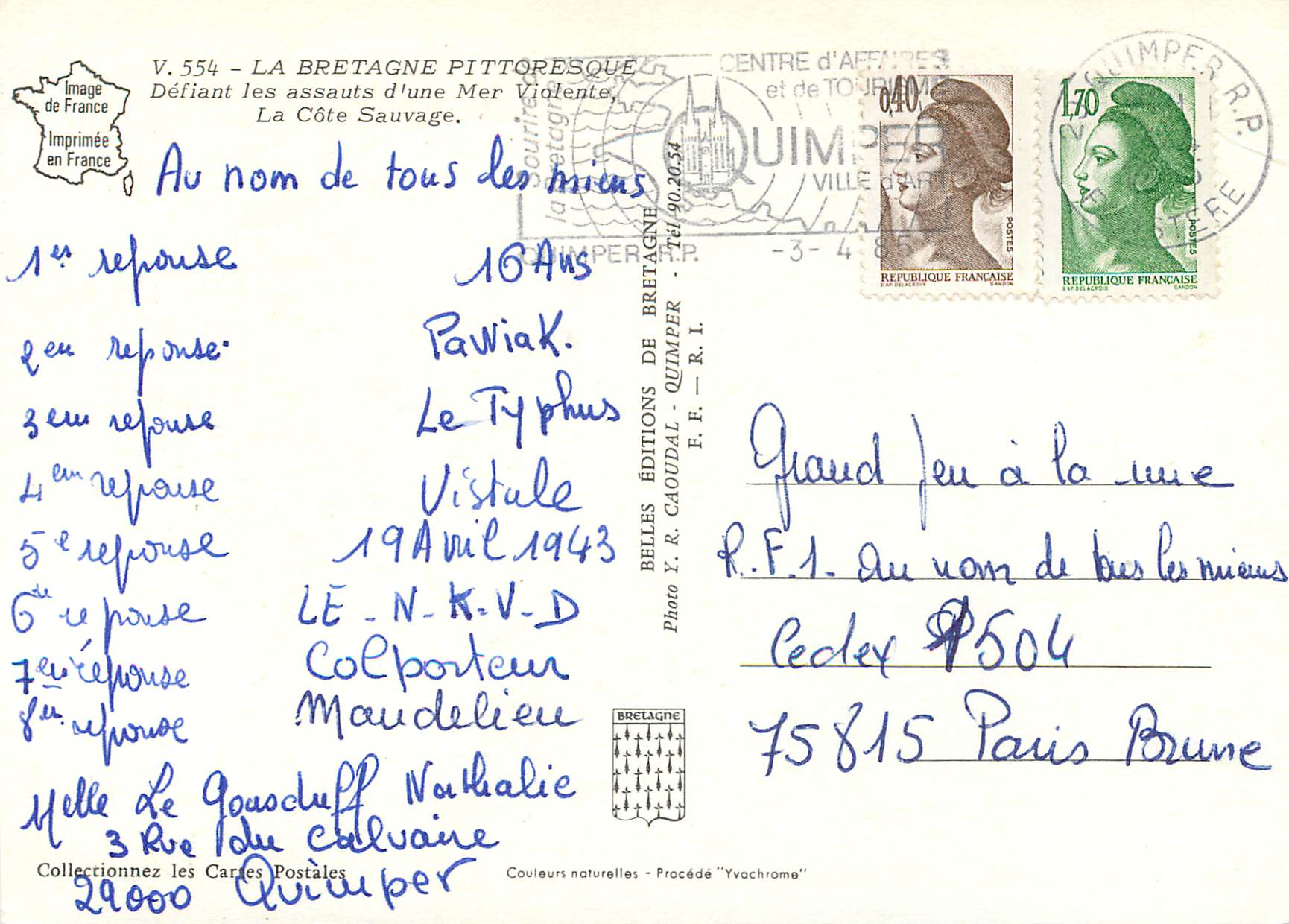 CPM Bretagne La Cote sauvage — Back