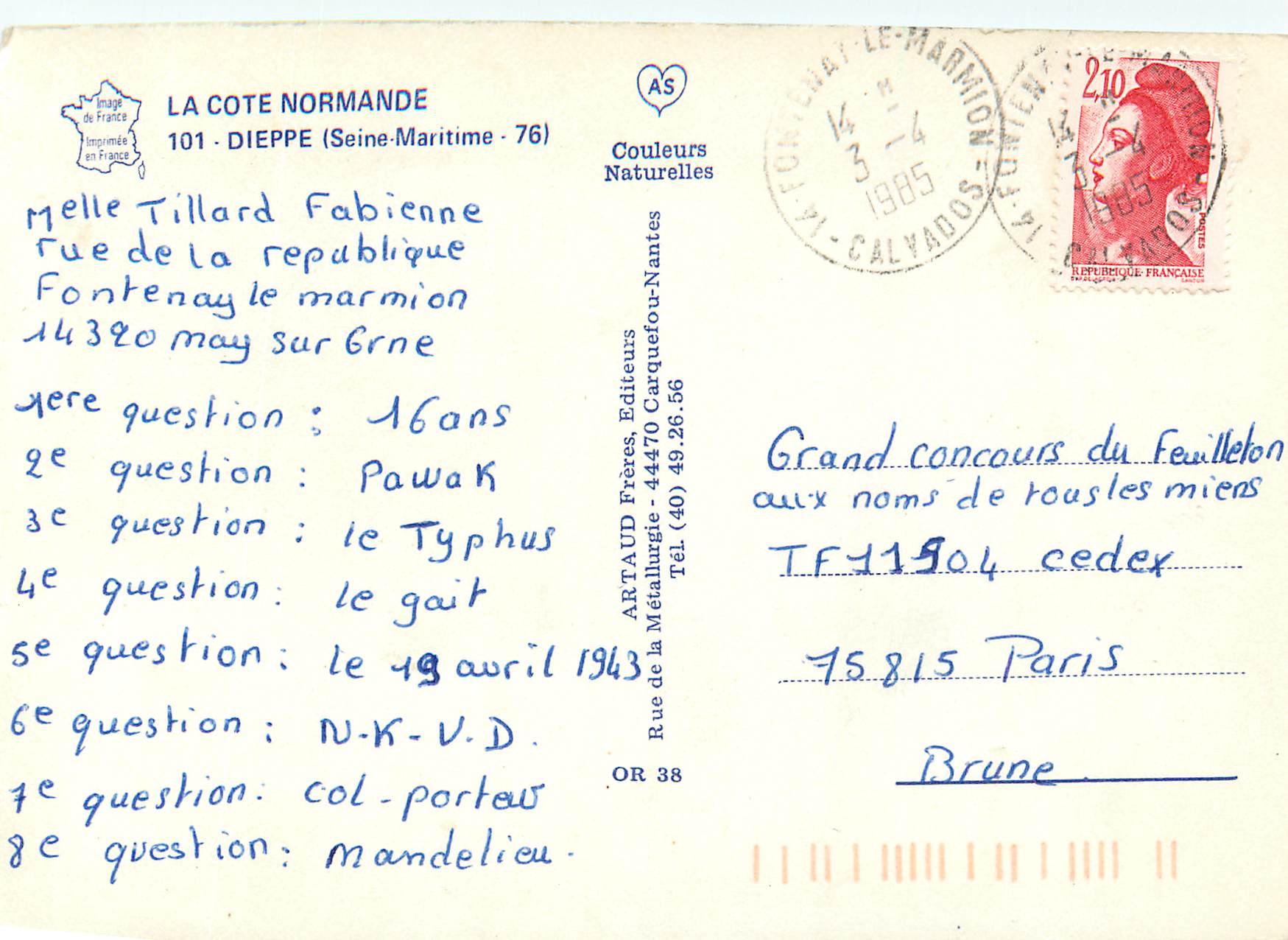 CPM La Cote Normandie Dieppe (Seine-Maritime) — Rückseite