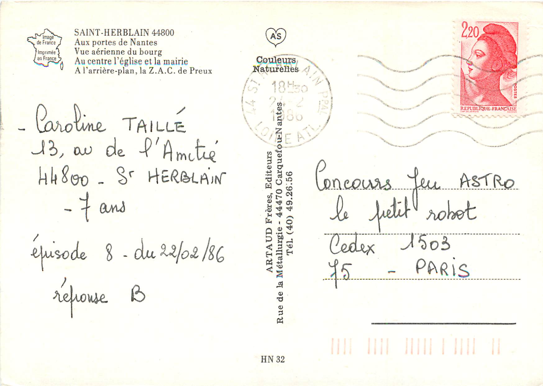 CPM Saint Herblain Vue aerienne du Bourg — Back