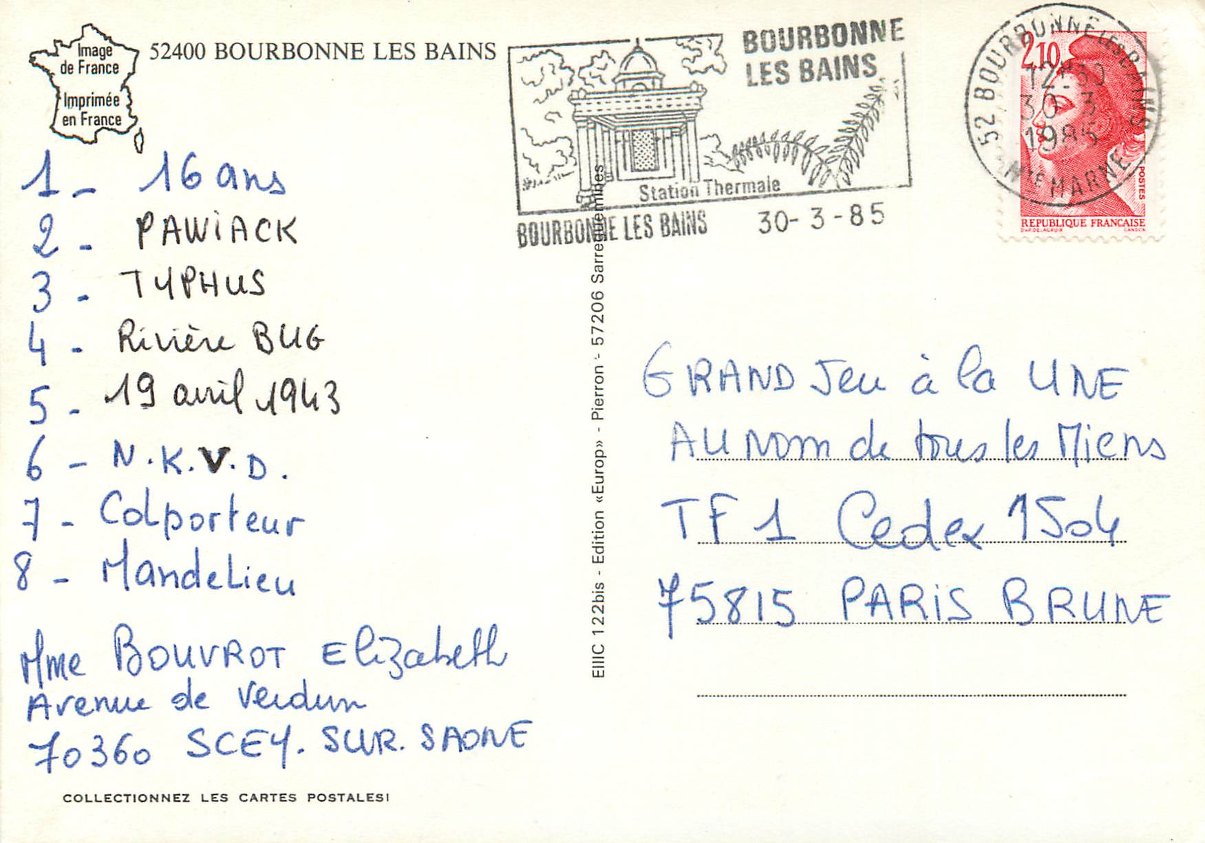 CPM Bourbonne les Bains — Back