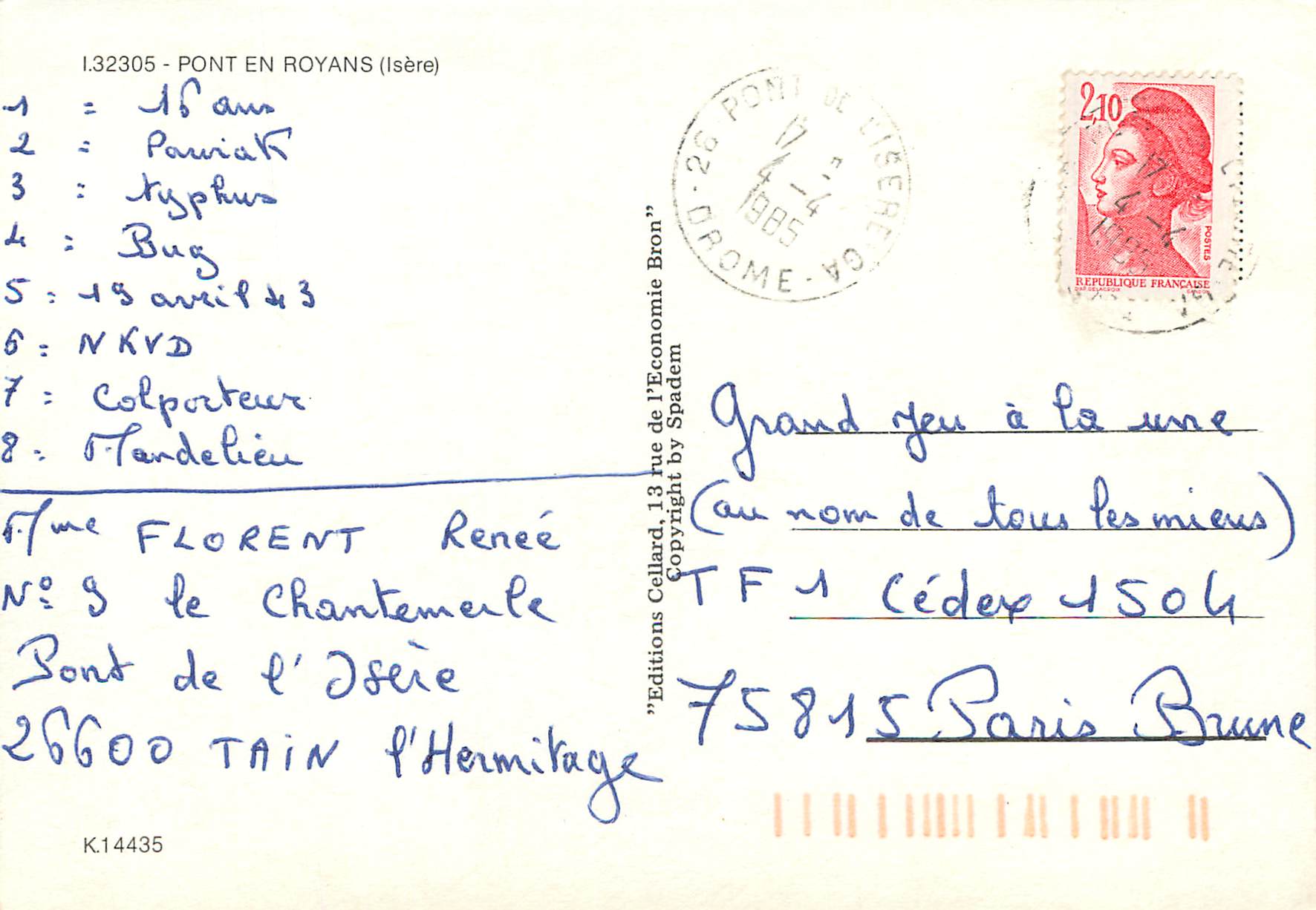 CPM Pont en Royans (Isere) — Rückseite
