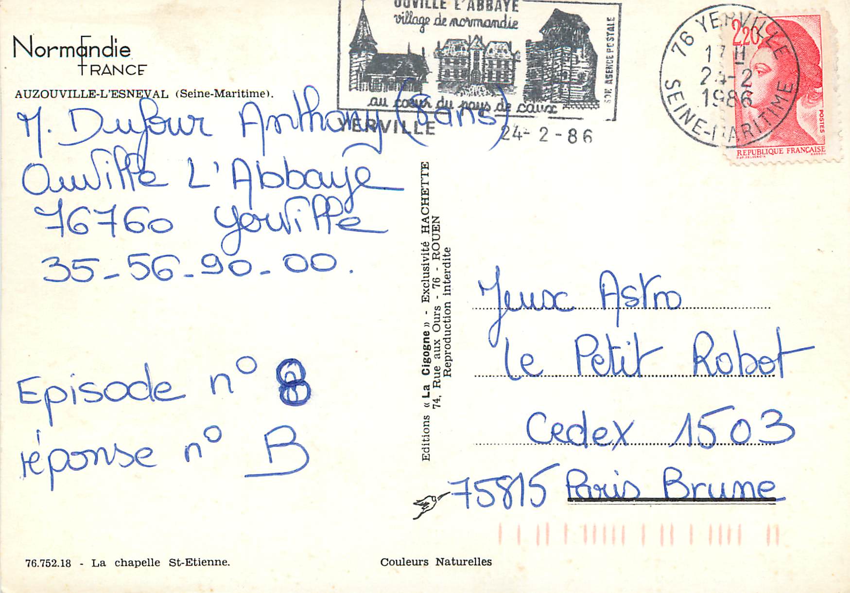 CPM Normandie Trance Auzouville L'Esneval (Seine Maritime) — Rückseite