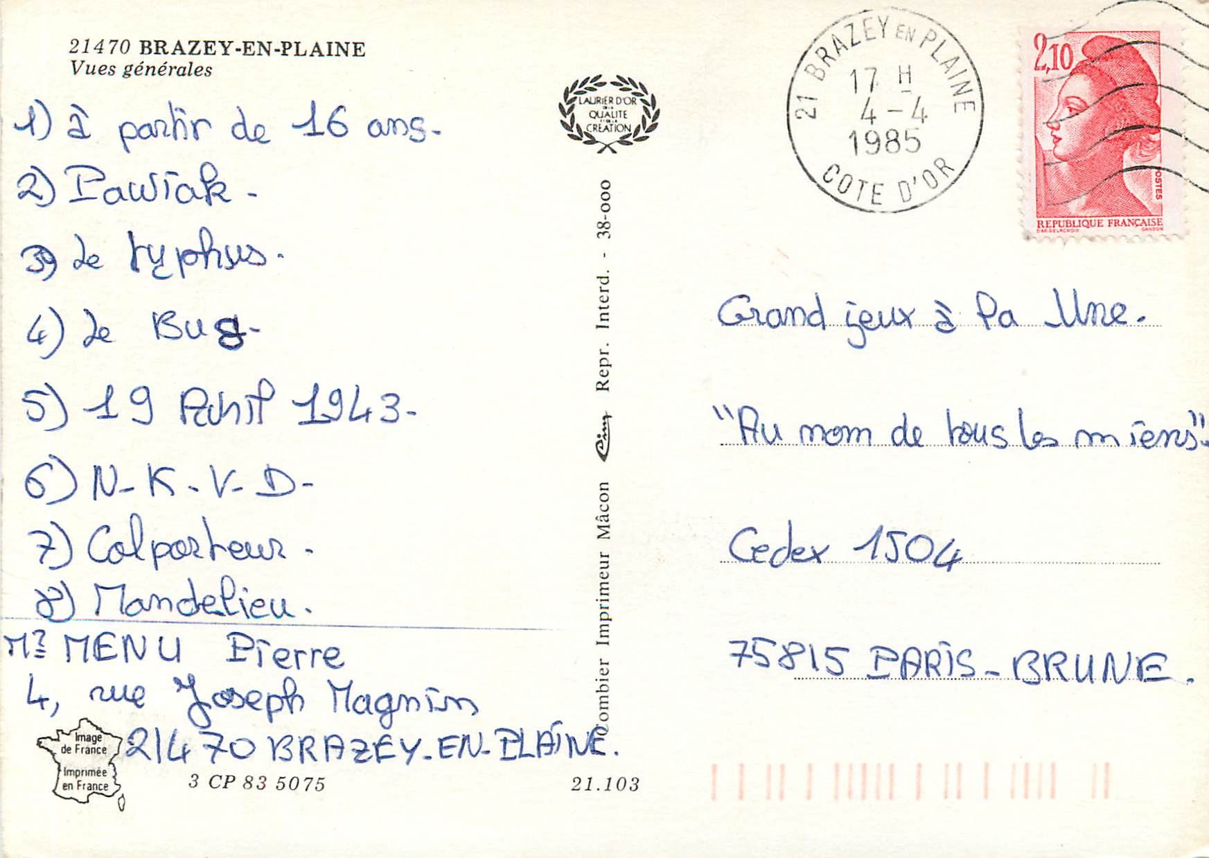 CPM Brazey-En-Plaine Vue generale — Rückseite
