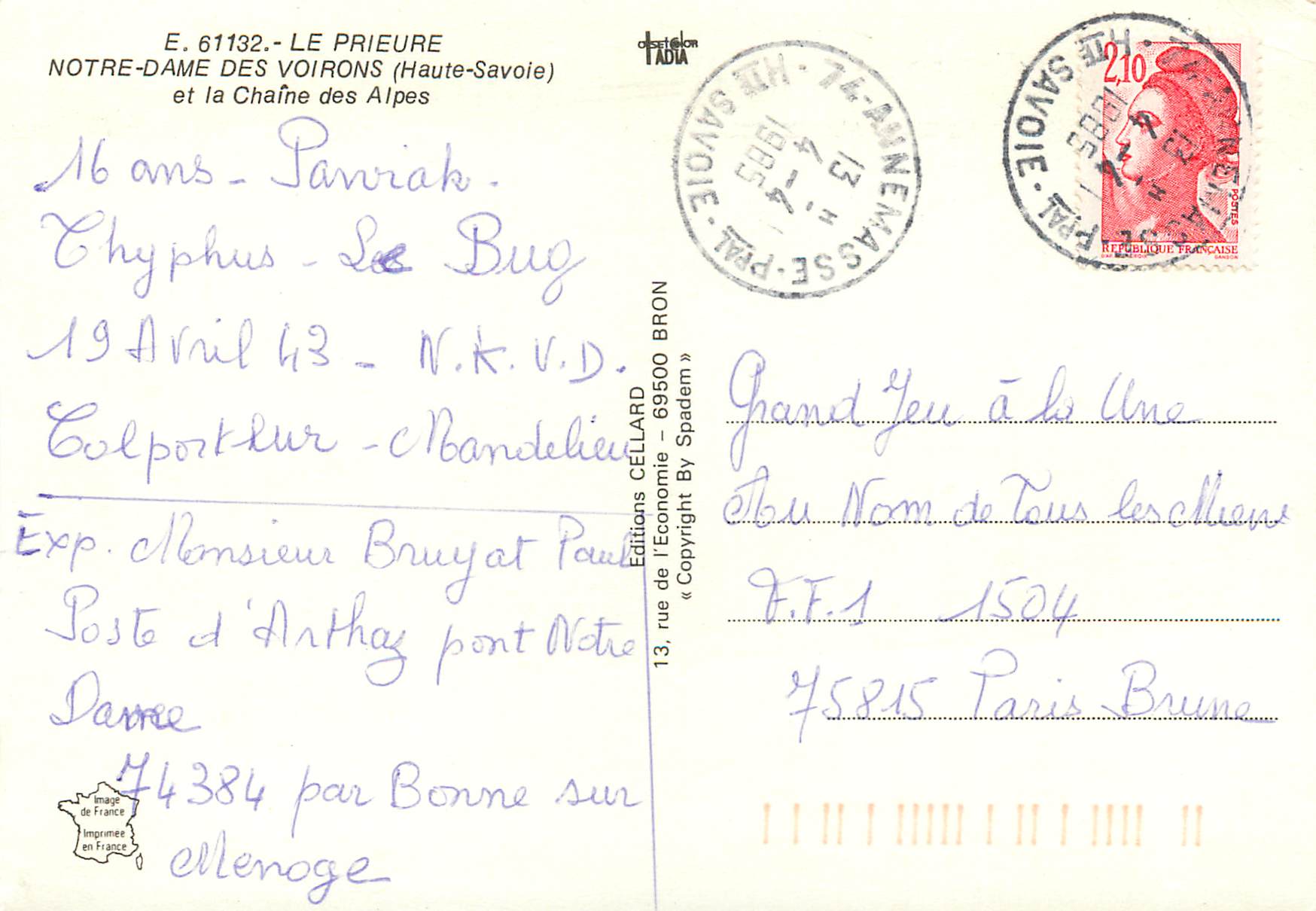CPM Le Prieure Notre Dame des Voirons (Haute Savoie) et la Chaine des Alpes — Verso