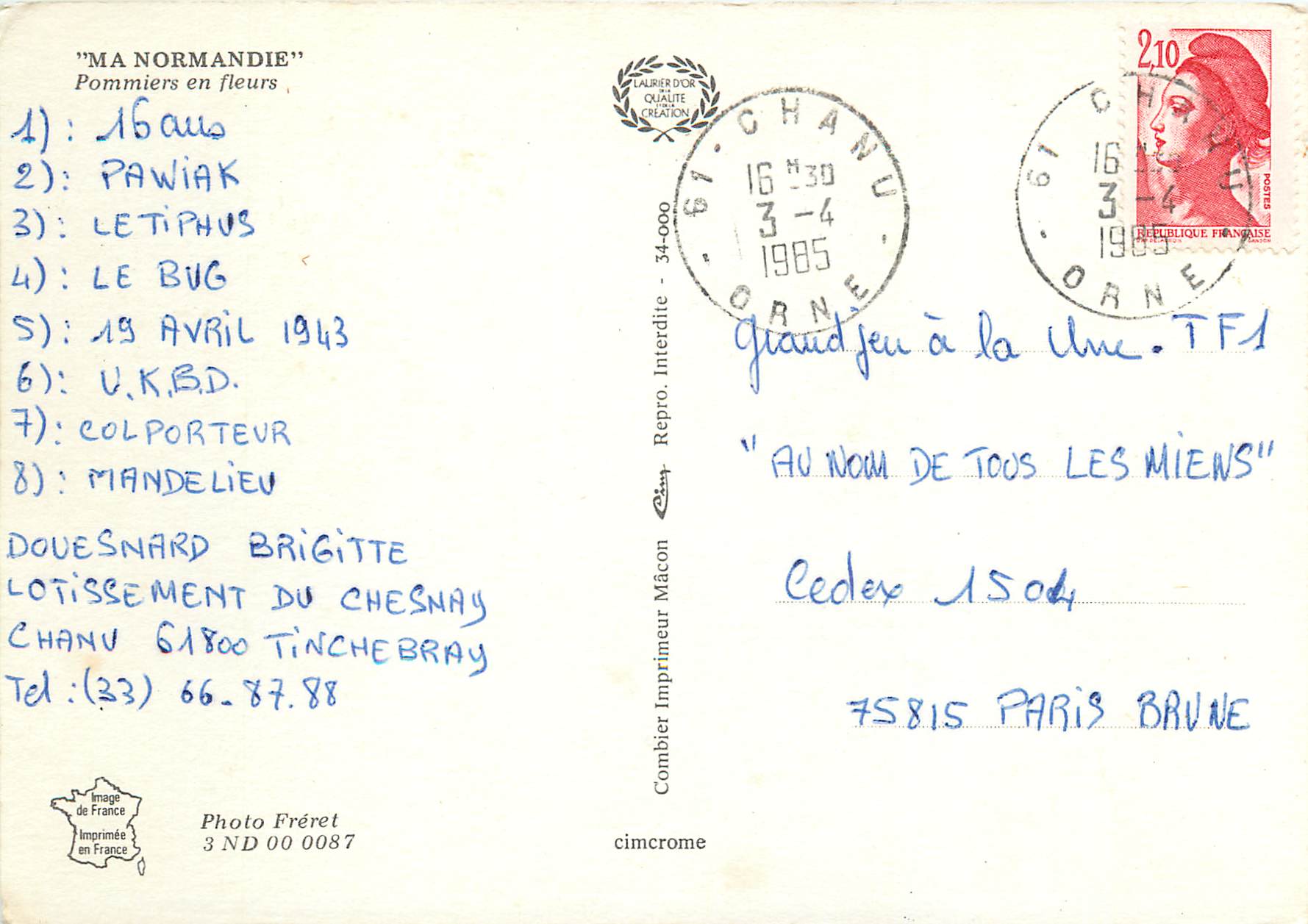 CPM Ma Normandie Pommiers en fleurs — Rückseite