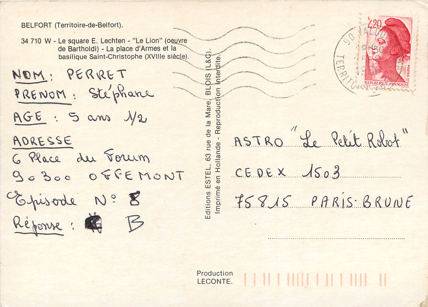 CPM Belfort Le square E Lechten — Verso