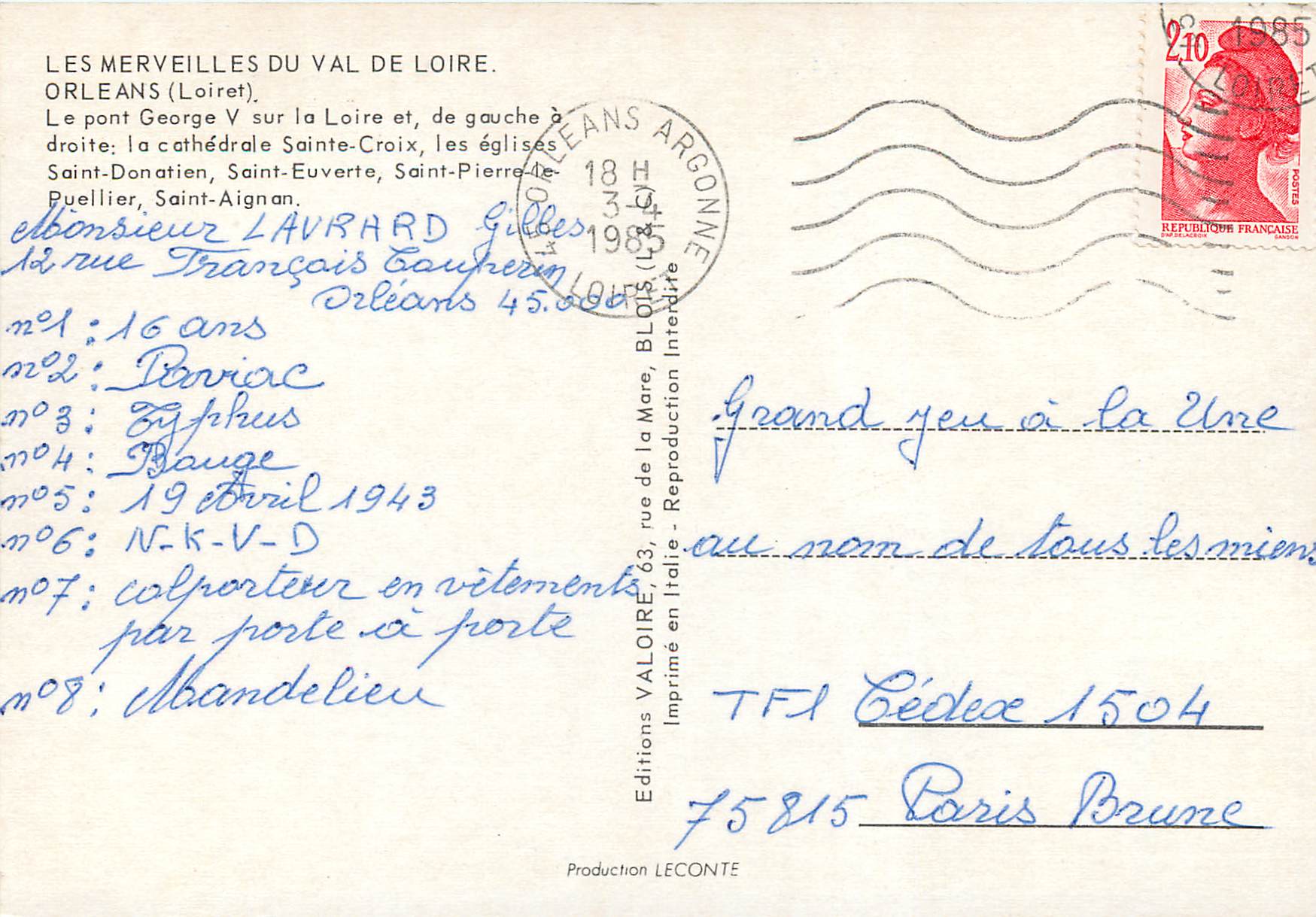 CPM Orleans (Loiret) Le Pont George V sur la Loire — Verso