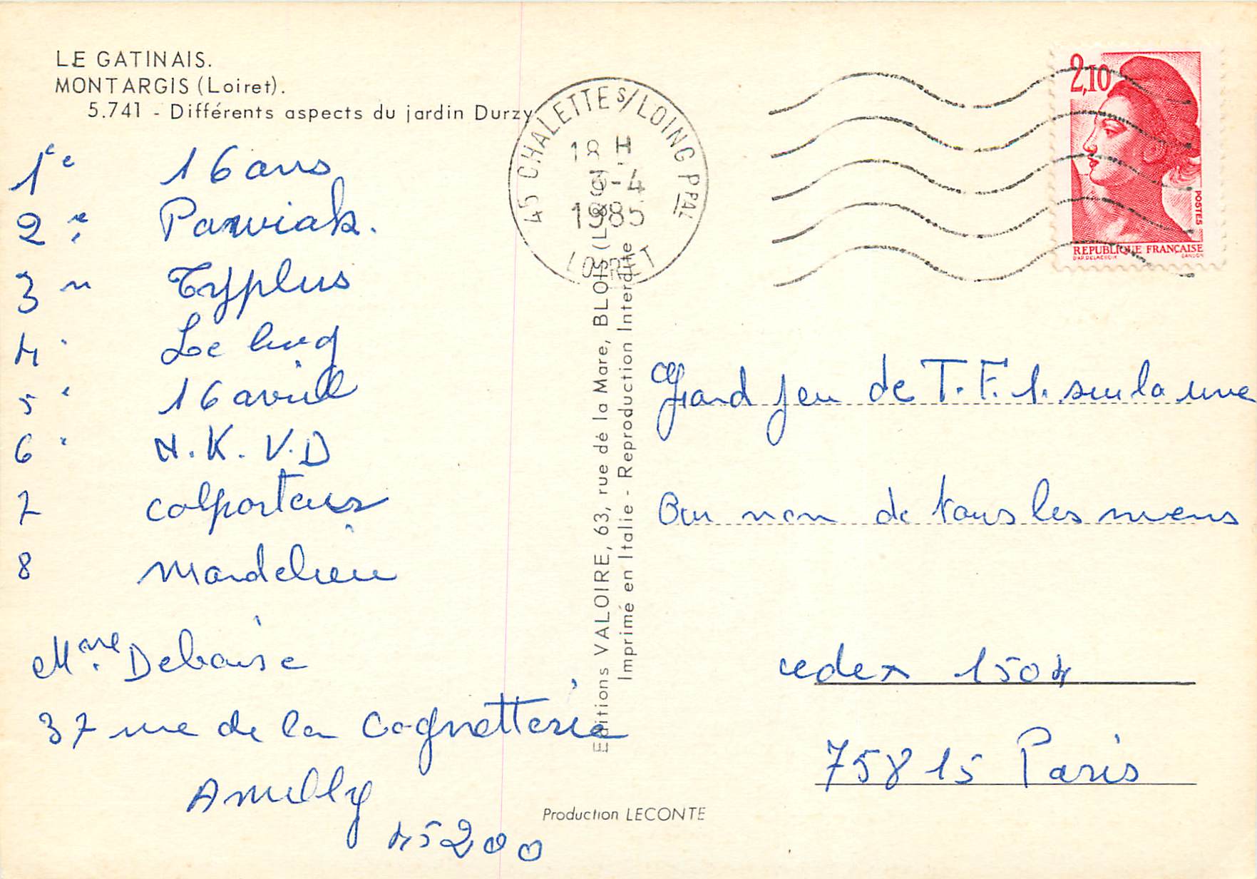 CPM Le Gatinais Montargis (Loiret) Differents aspects du Jardin Durzy — Rückseite