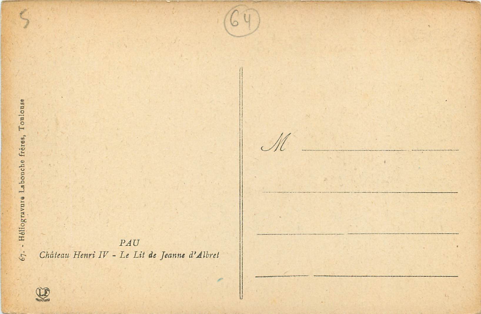 CPA Pau Chateau Henri IV Le Lit de Jeanne d'Albret — Verso