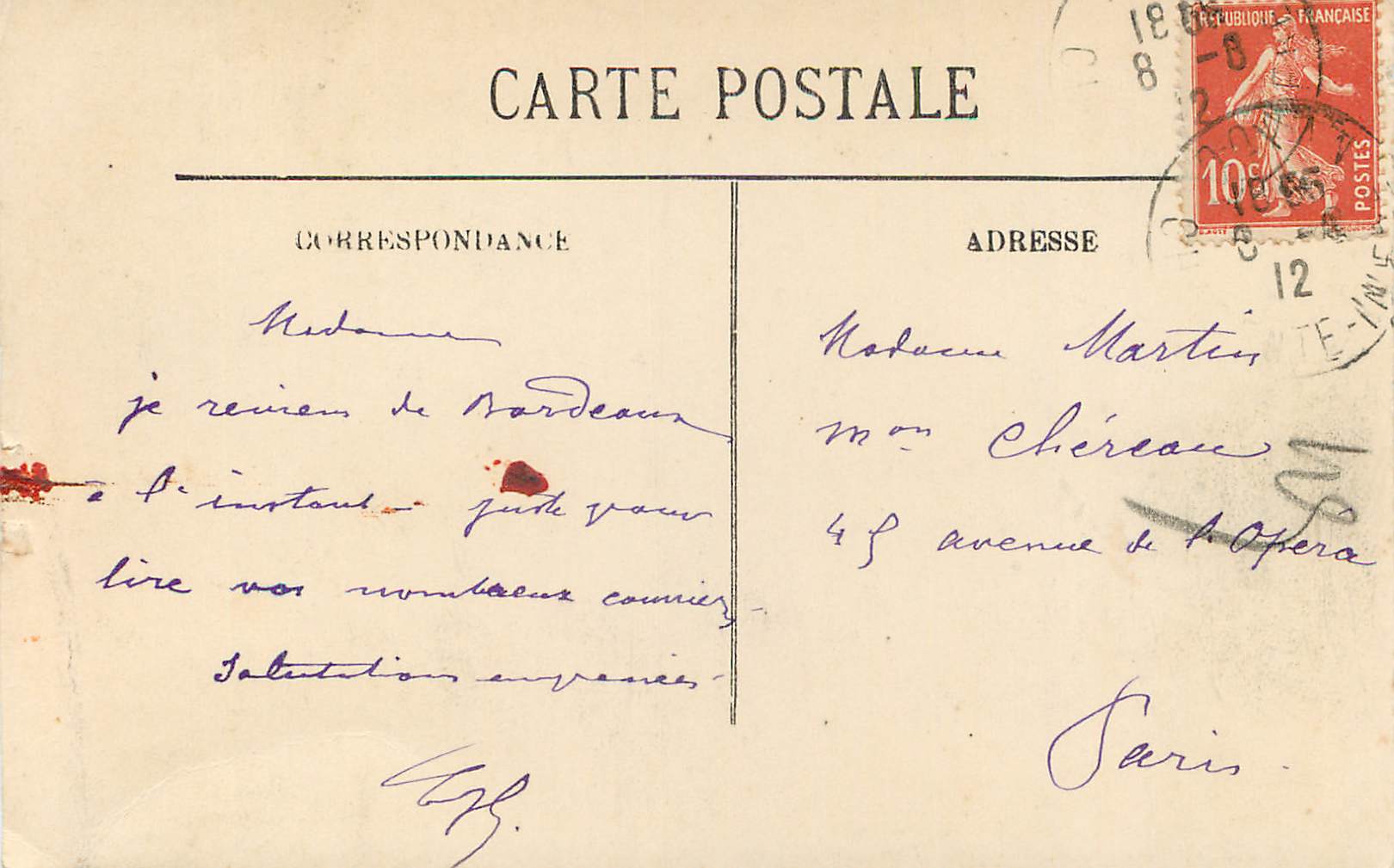 CPA Bordeaux La Porte du Palais — Verso