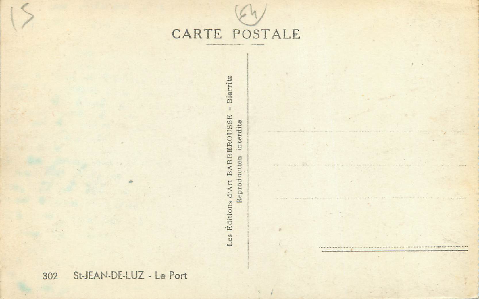 St-Jean-de-Luz — Le Port — Éditions d'Art Barberousse — Verso