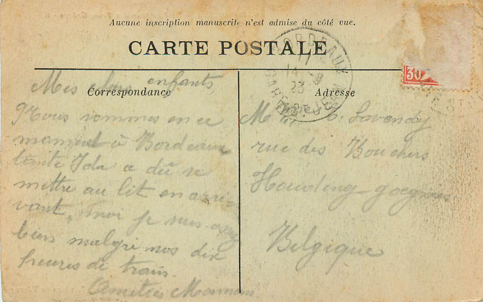 CPA Bordeaux La Fontaine des Trois Graces — Verso
