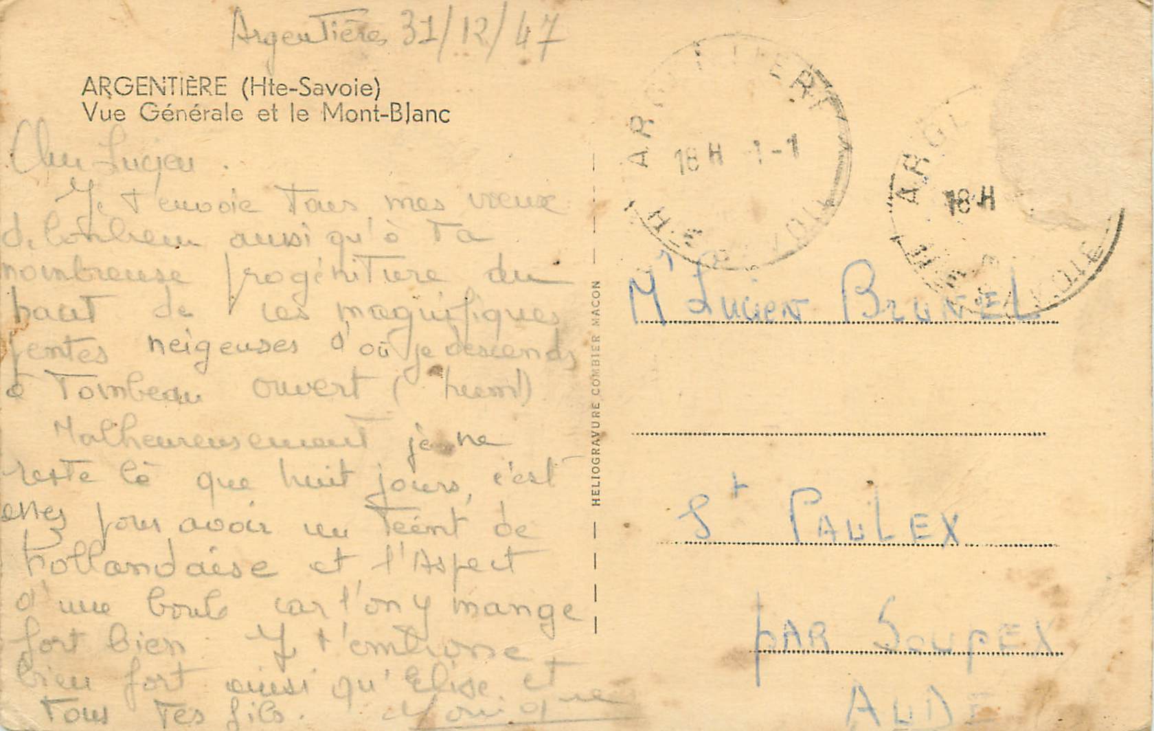 CPA Argentiere (Hte Savoie) Vue generale et le Mont-Blanc — Rückseite