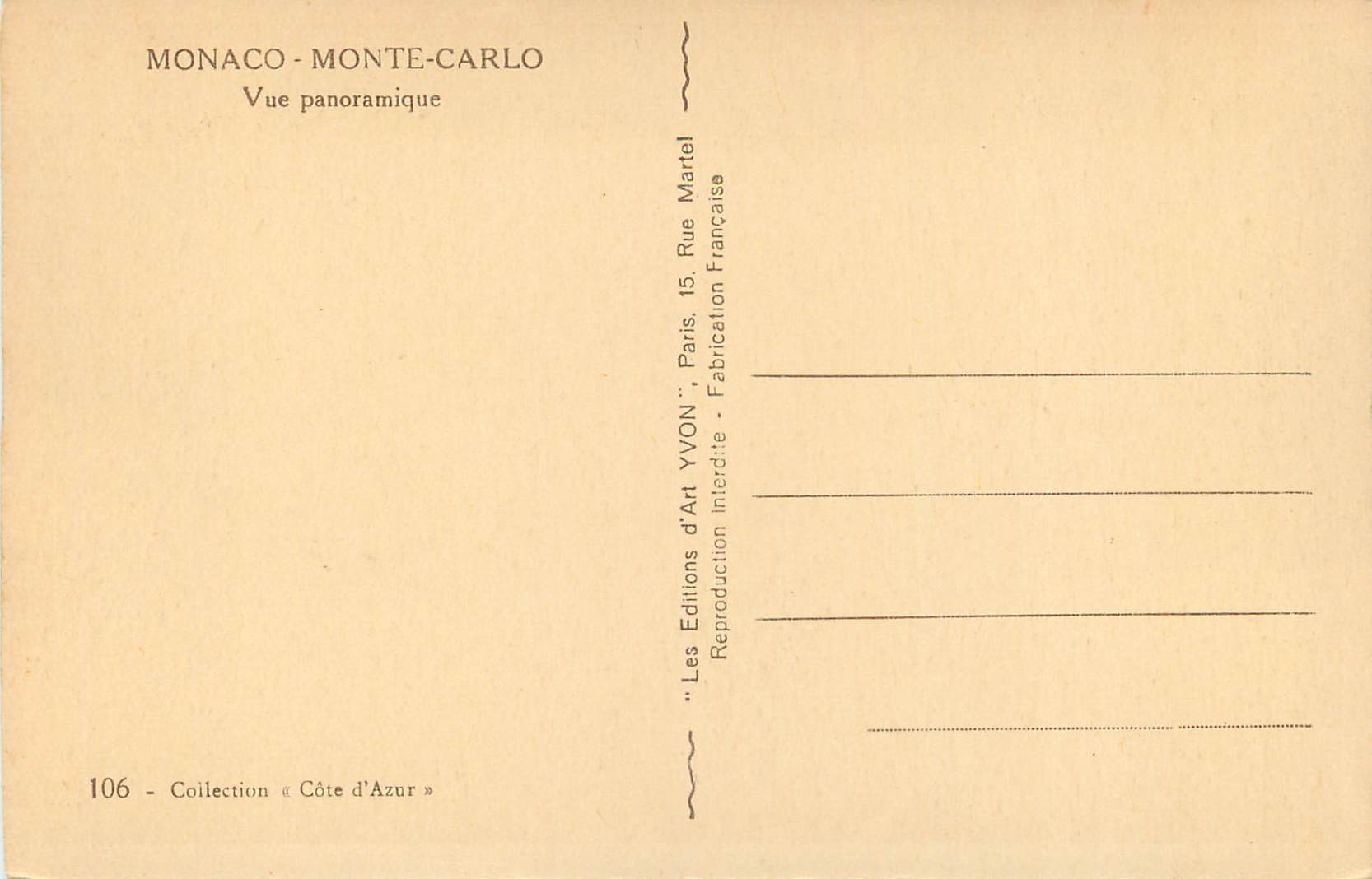 CPA Monaco Monte-Carlo Vue panoramique — Verso