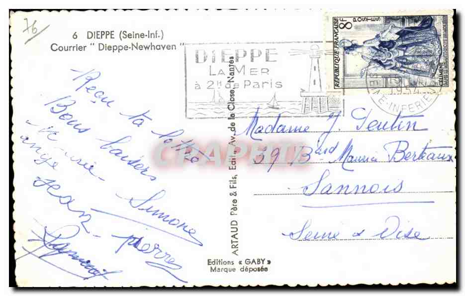 CPA Dieppe Courrier Dieppe Newhaven — Rückseite