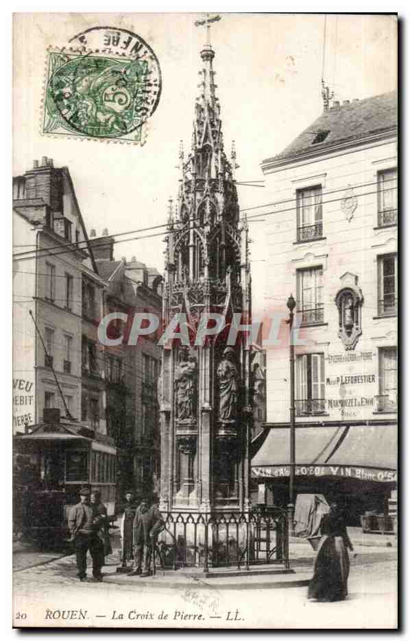 CPA Rouen La croix de pierre tramway animee