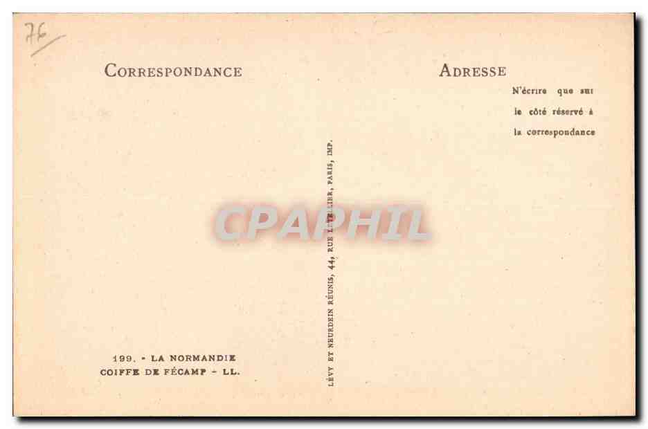 CPA La Normandie Coiffe de Fecamp ( folklore costume ) — Verso