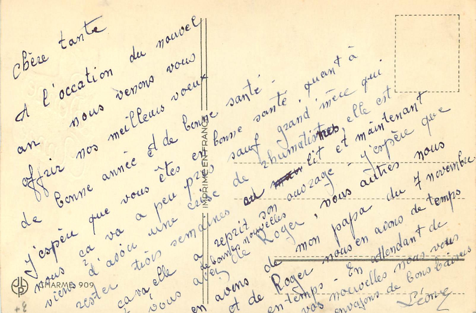 CPA Bonne annee — Verso