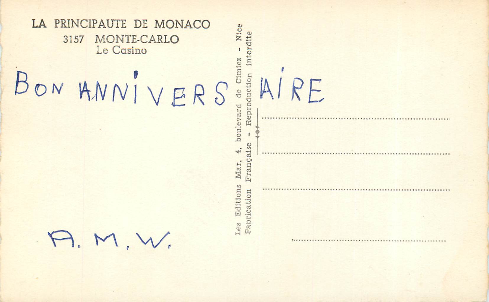 CPM La Principaute de monaco Monte carlo le casino — Rückseite